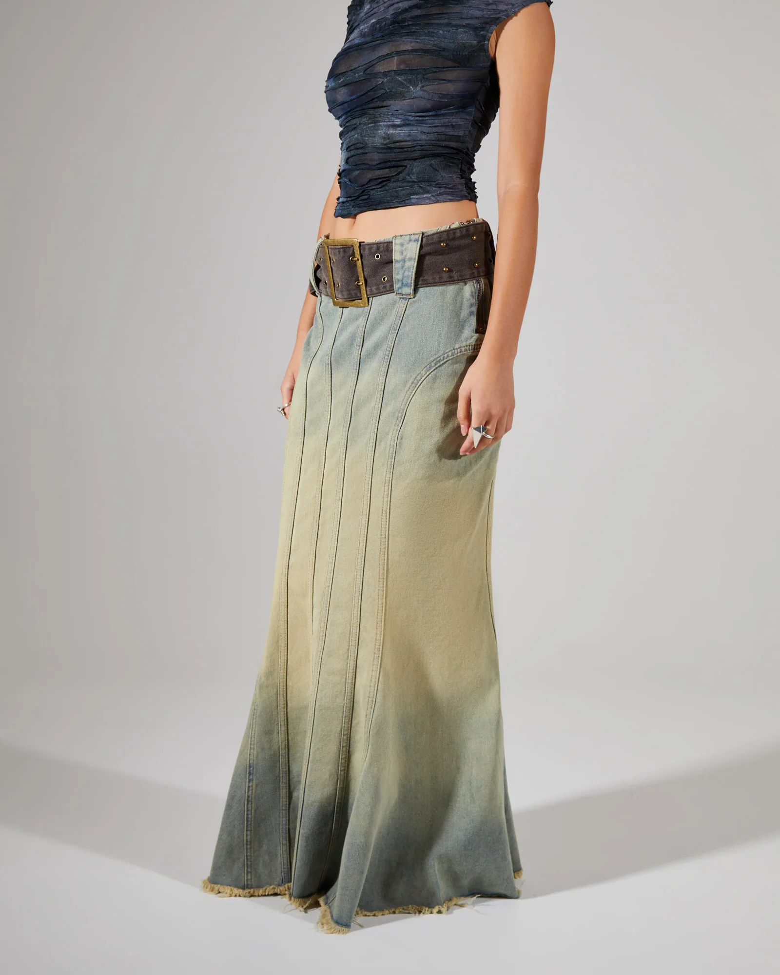 Denim Fishtail Maxi Skirt - Image 4