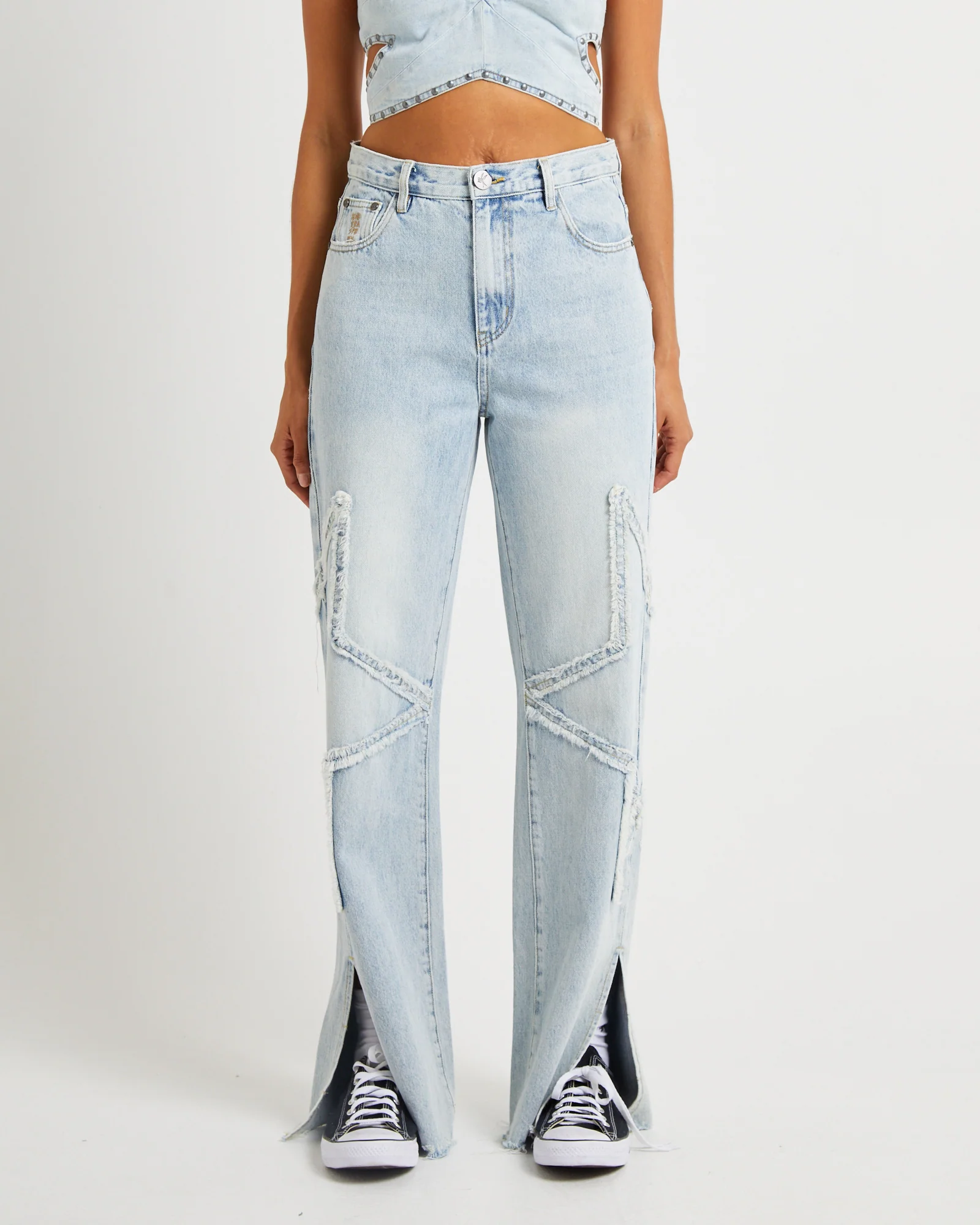 Diamonde Star Straight Leg Mid Waist Denim Billie Jeans