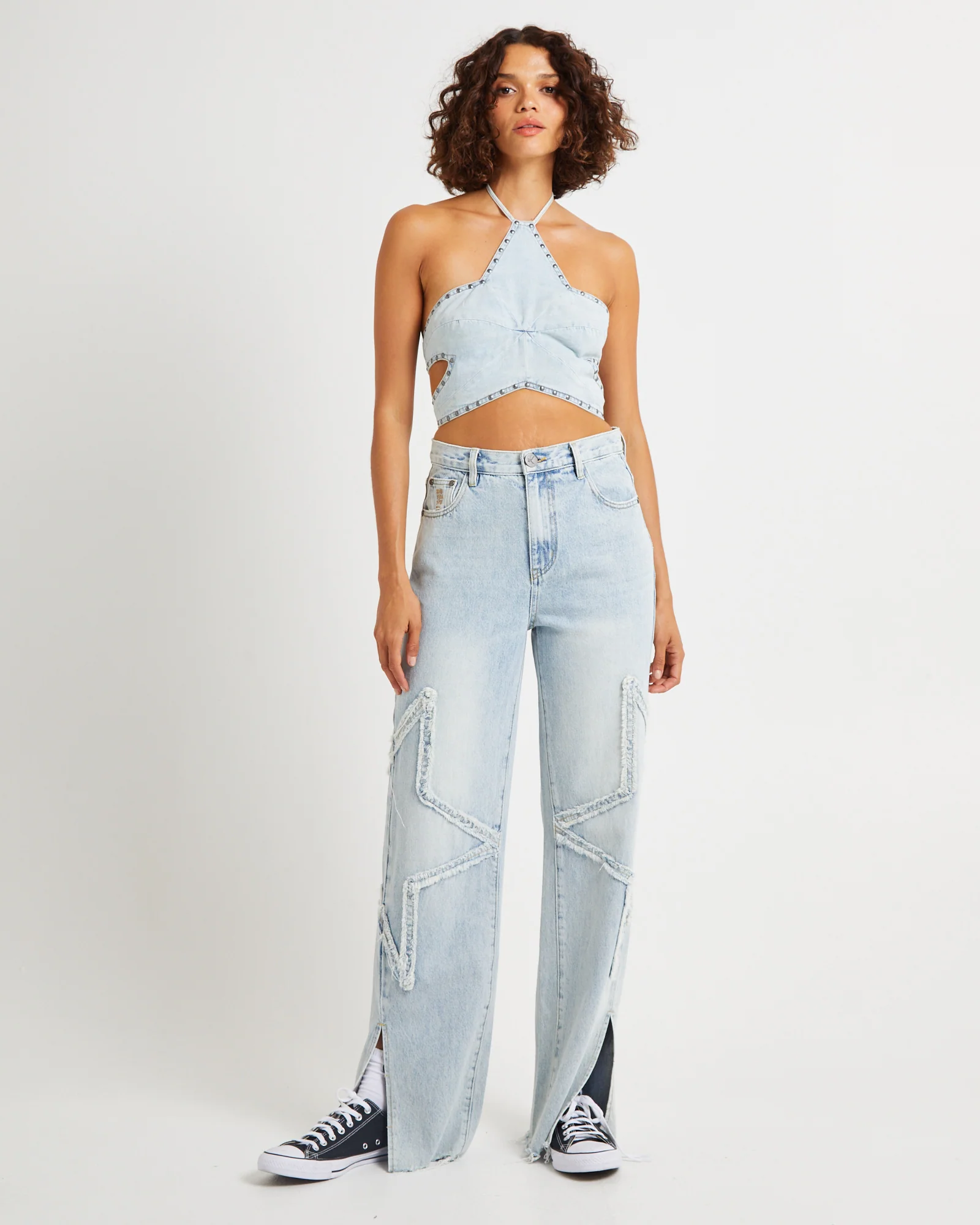 Diamonde Star Straight Leg Mid Waist Denim Billie Jeans - Image 3