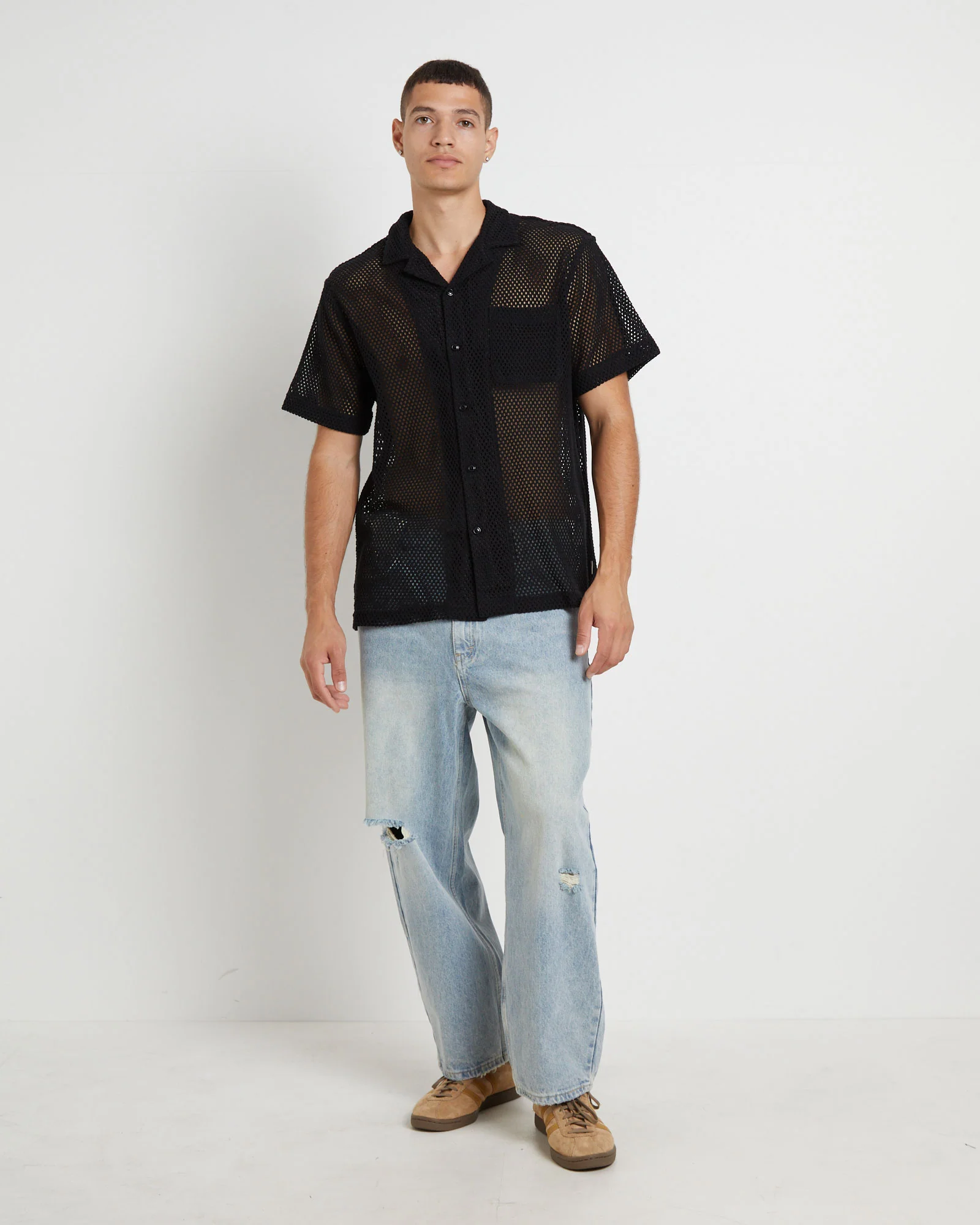 Diego Mesh Short Sleeve Shirt in Black - Image 3