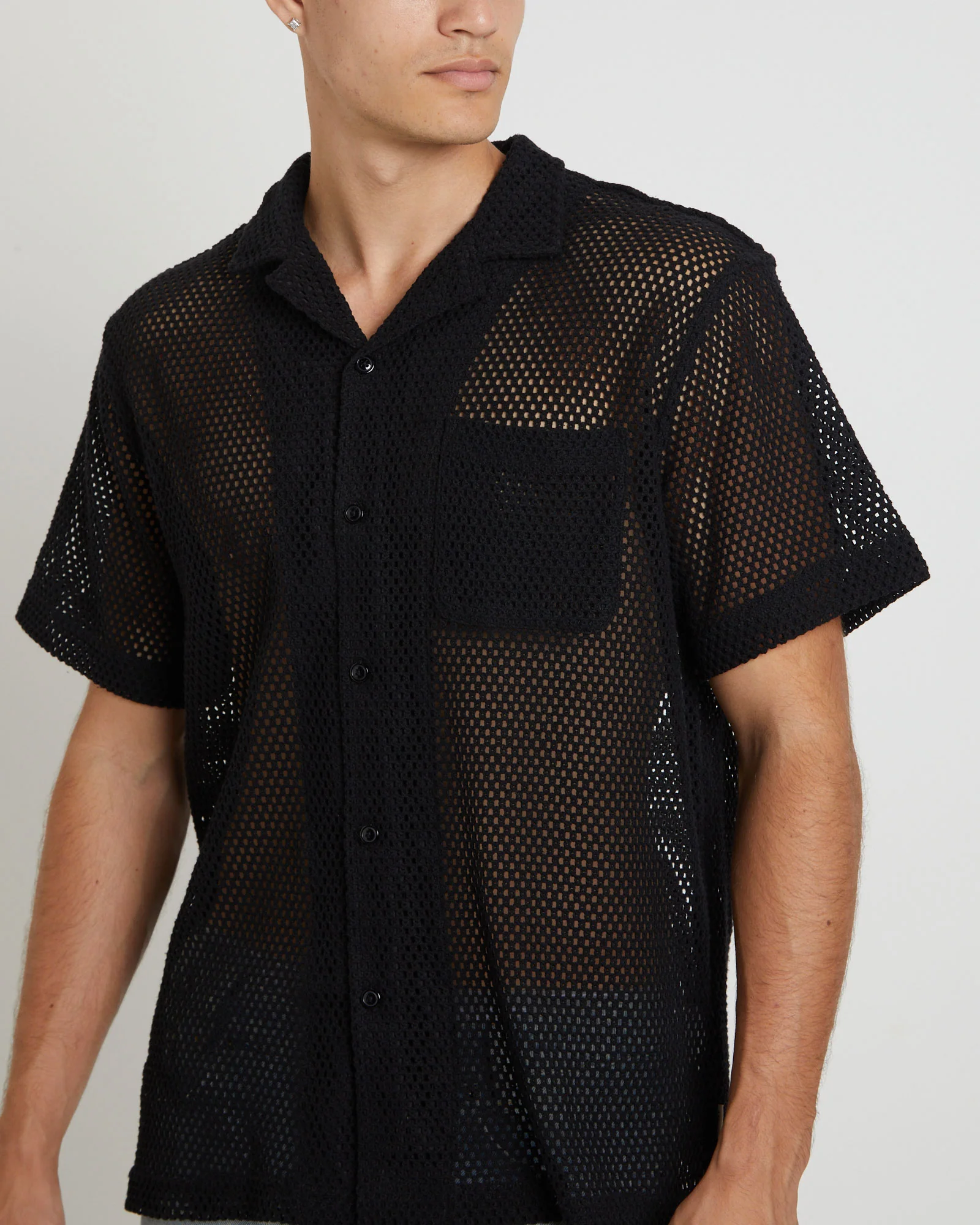 Diego Mesh Short Sleeve Shirt in Black - Image 5