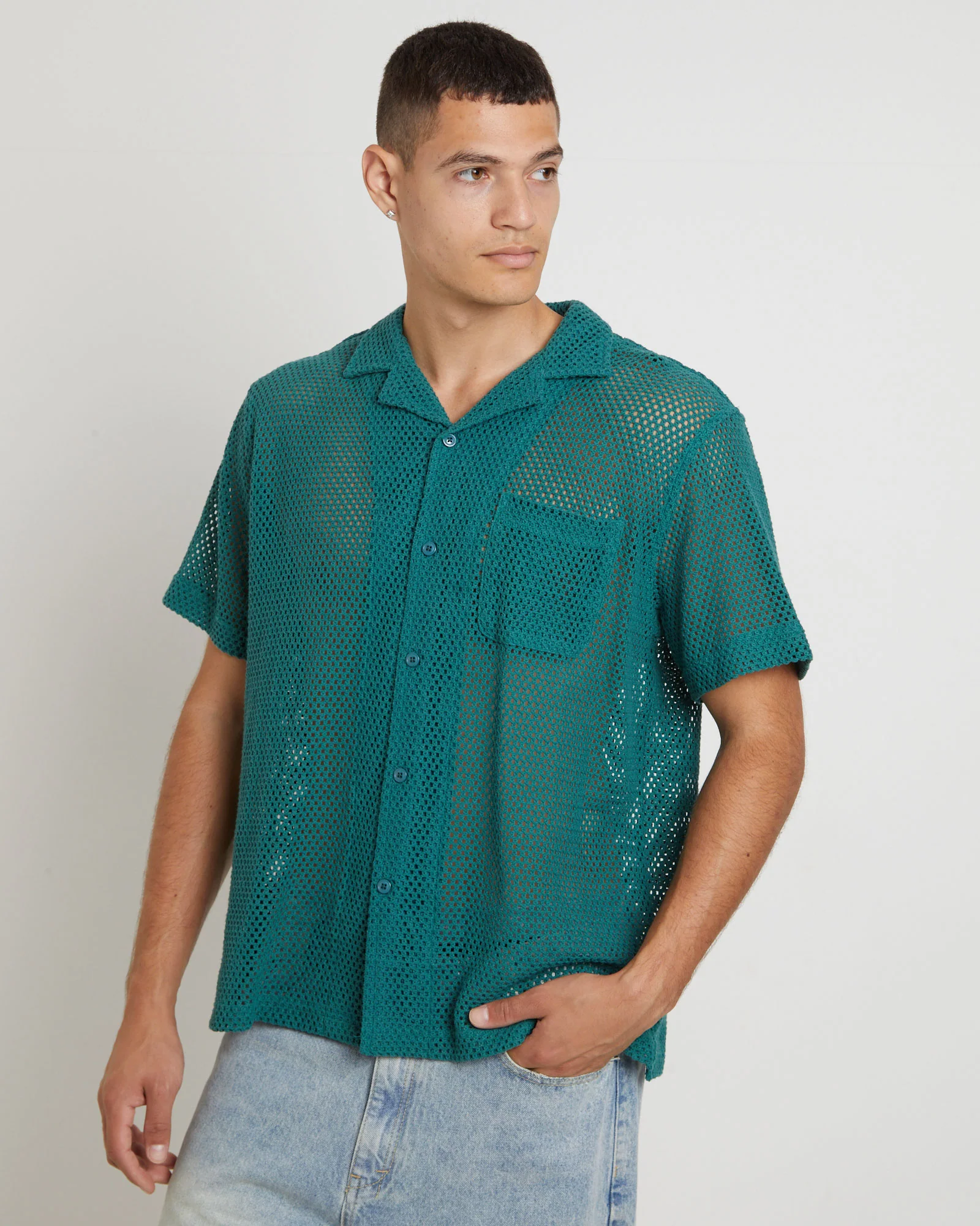 Diego Mesh Short Sleeve Shirt in Jade Green - Image 5