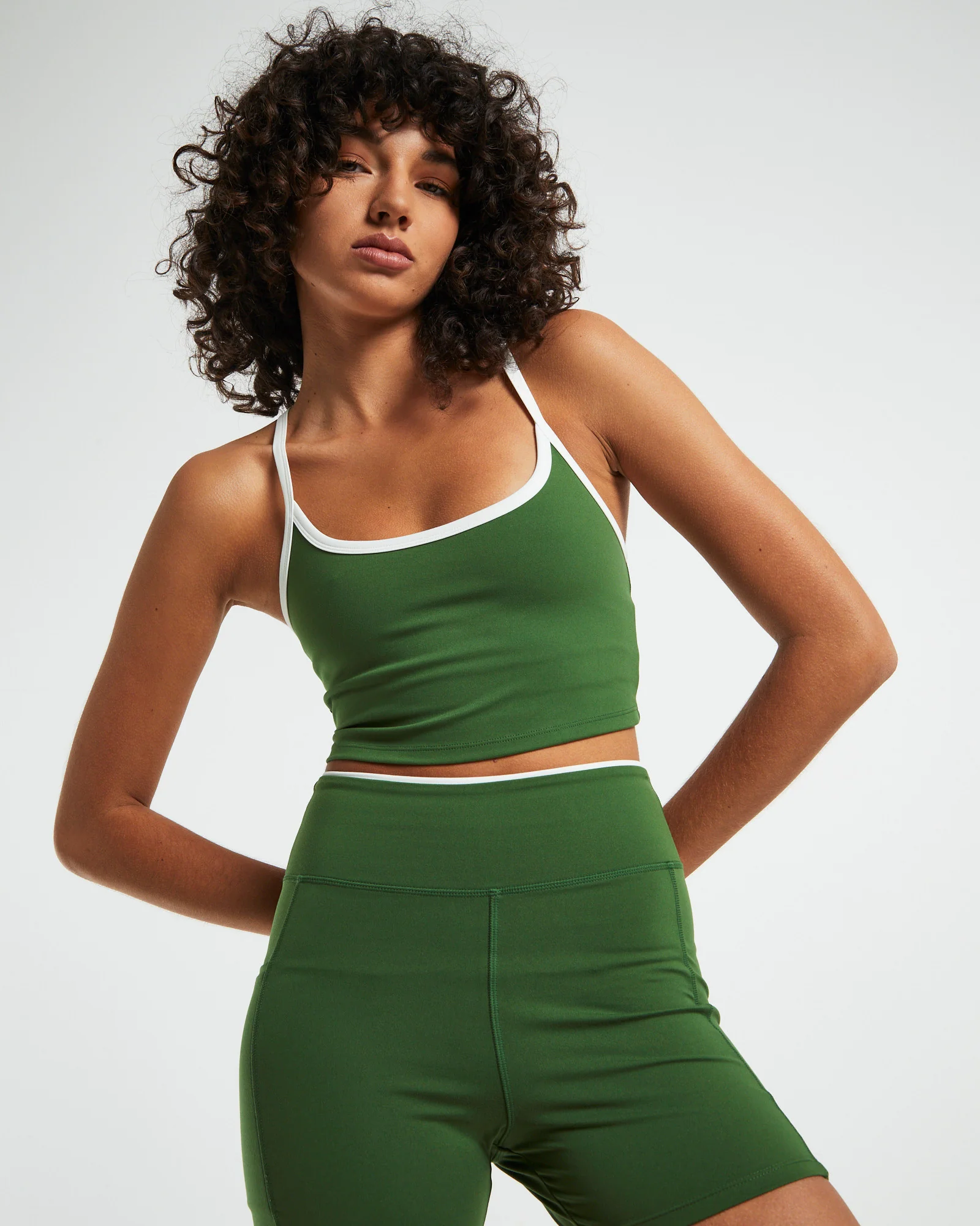 Double Layered Cropped Tank Top Green/Cream