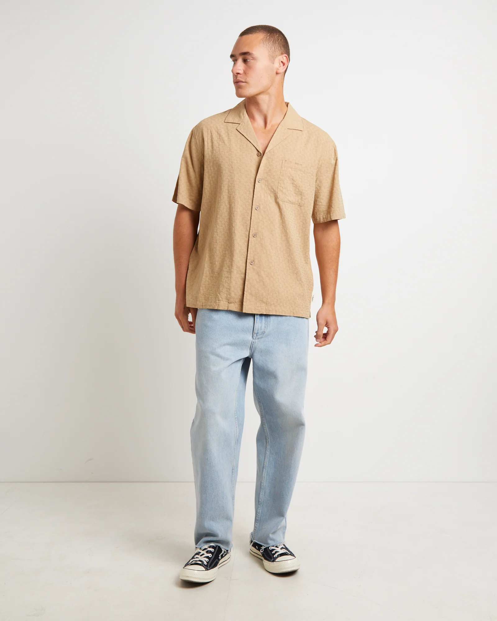 Double Wish Short Sleeve Resort Shirt in Tan - Image 3