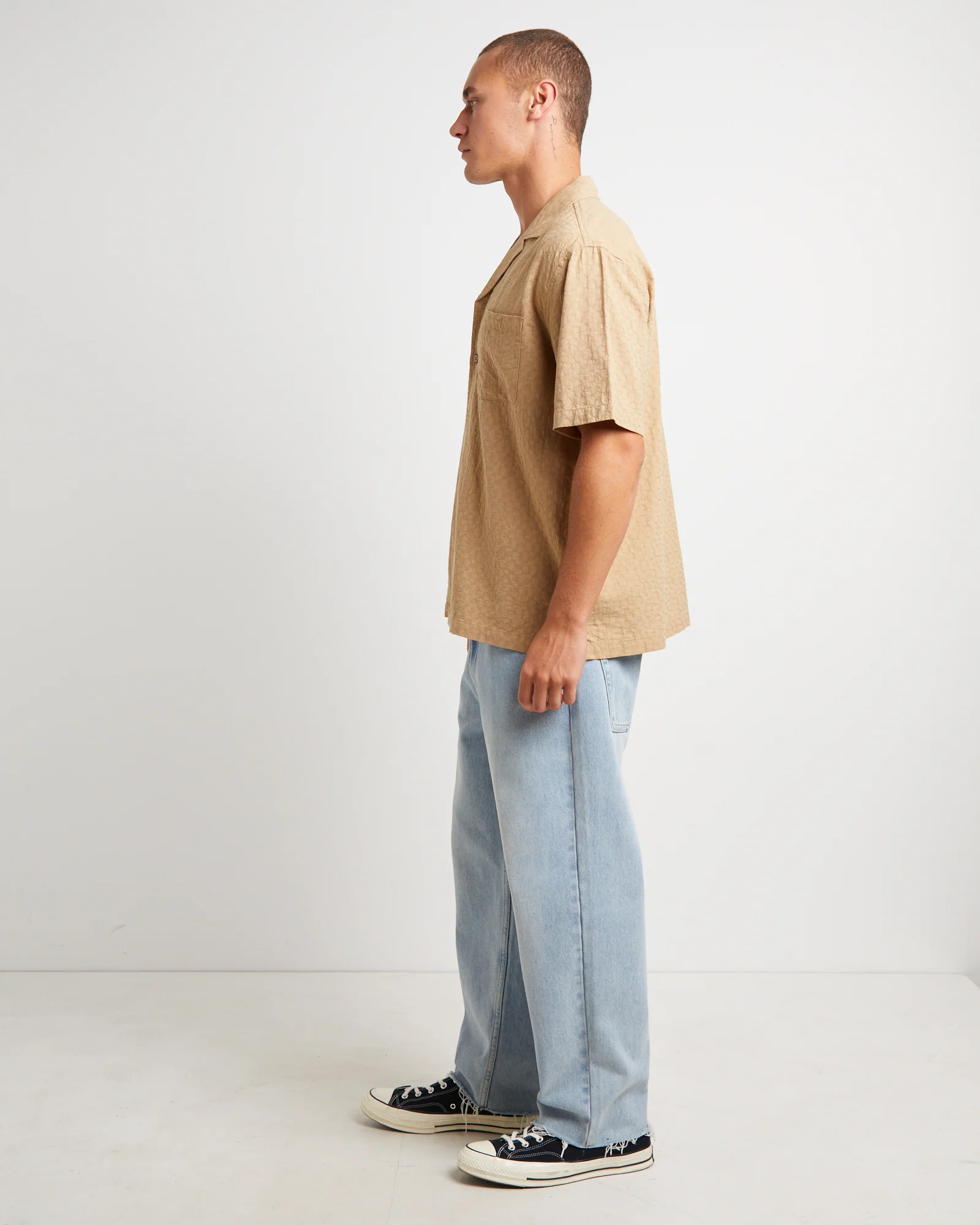Double Wish Short Sleeve Resort Shirt in Tan - Image 4