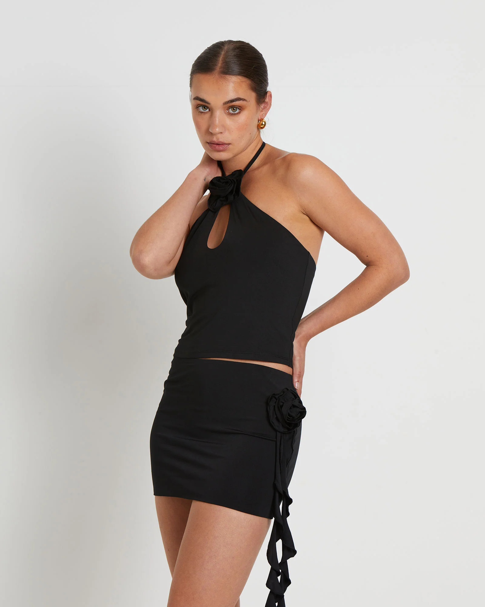 Dovie Corsage Halter Top in Black - Image 5