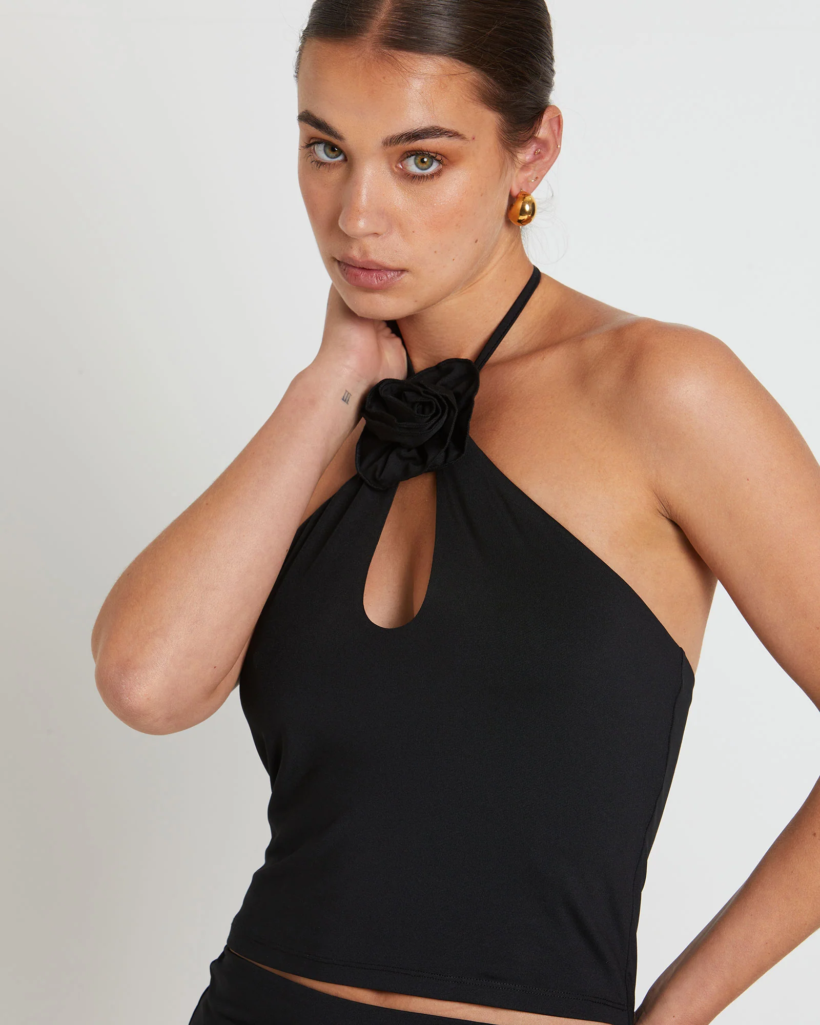 Dovie Corsage Halter Top in Black - Image 6