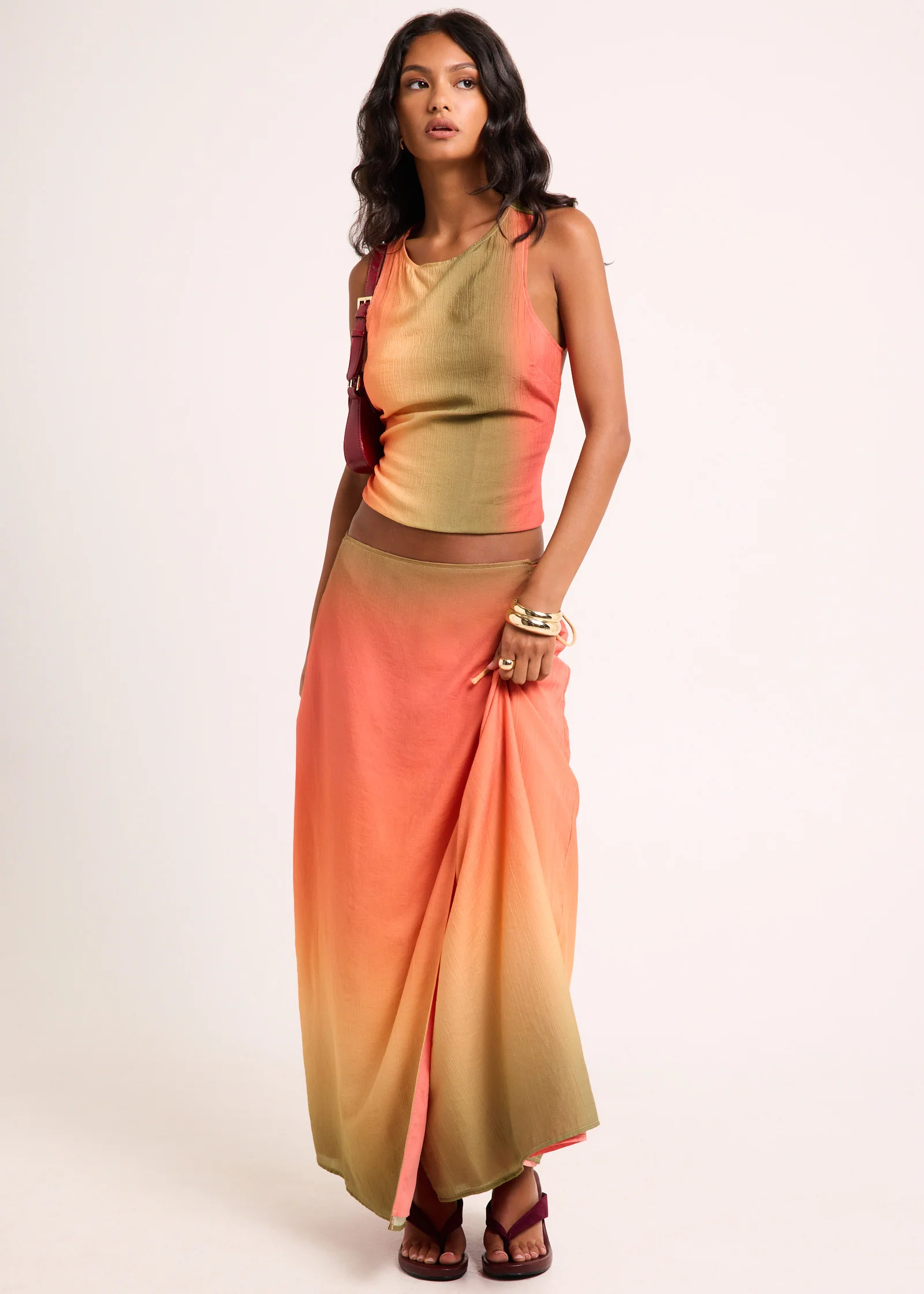 Earth Ombre Wrap Midi Skirt