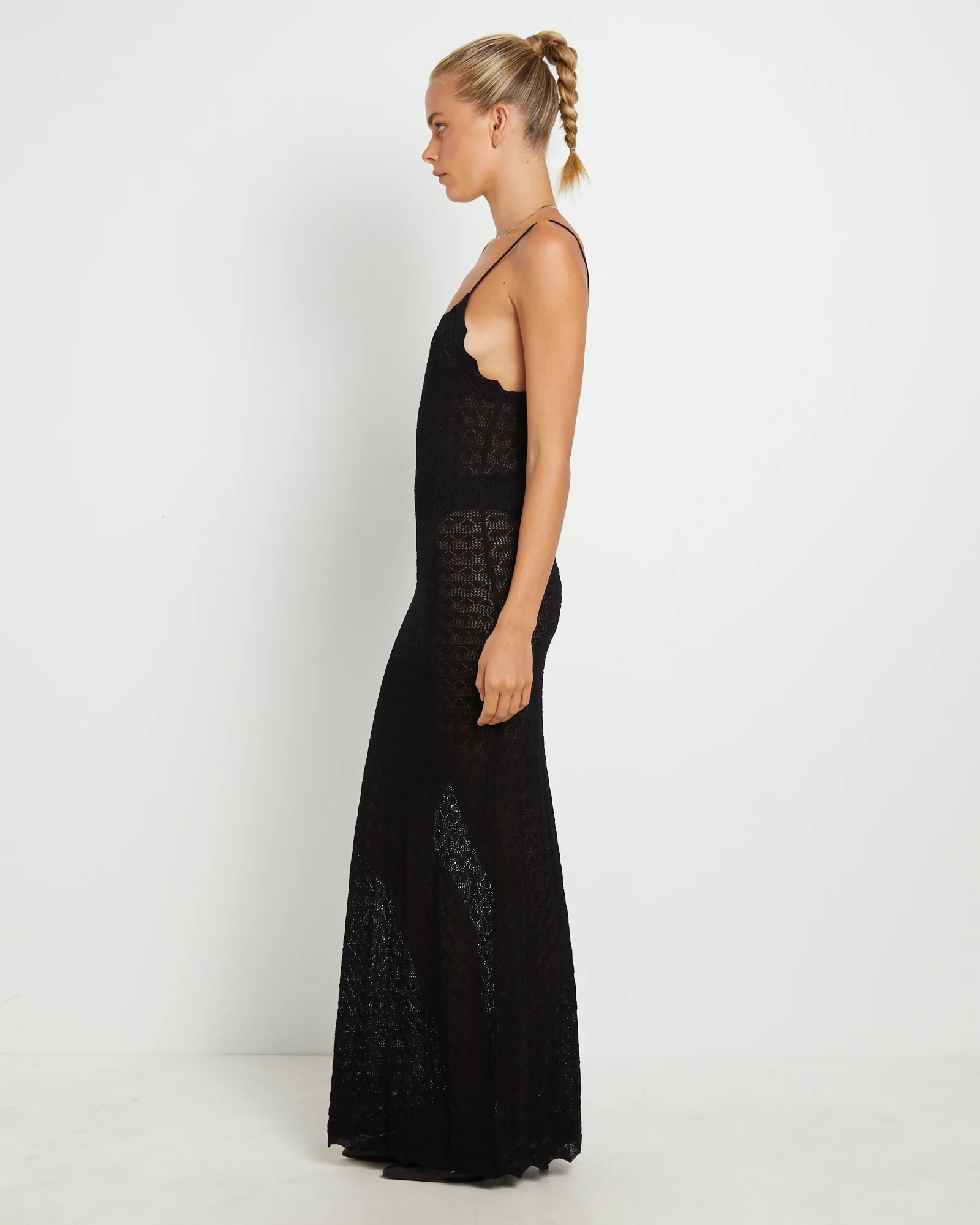 Eleanor Lace Knit Maxi Dress in Black - Image 3