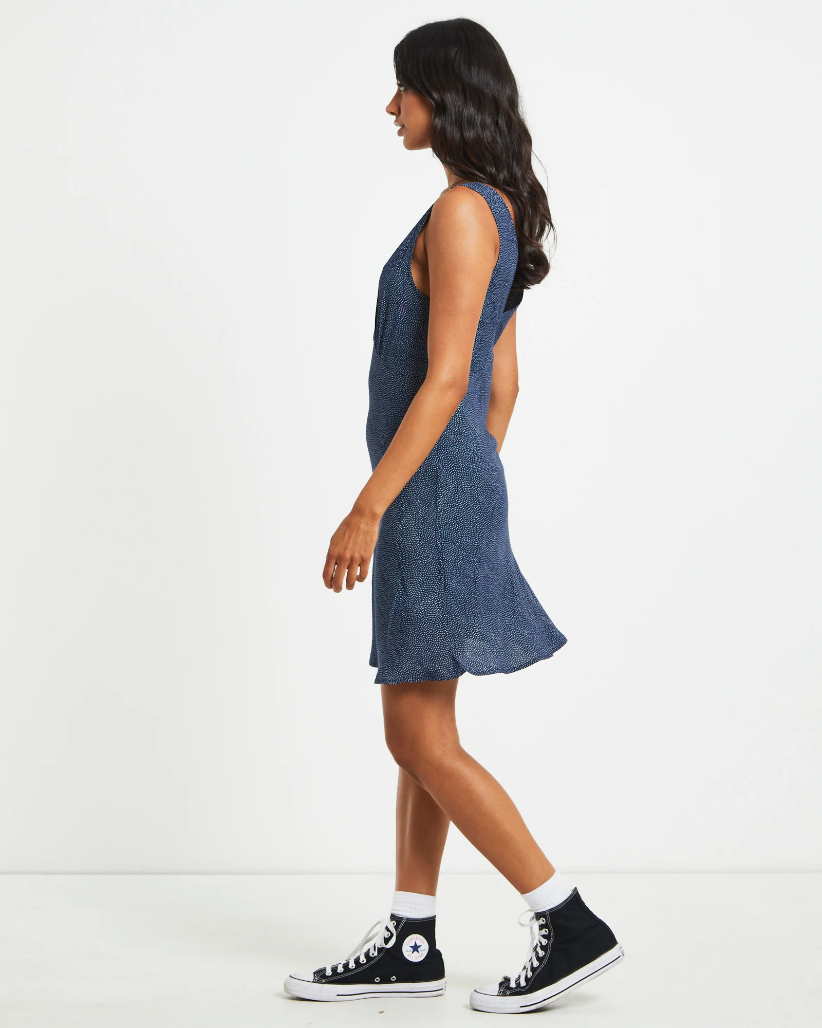 Eliza Spot Mini Dress in Navy - Image 4