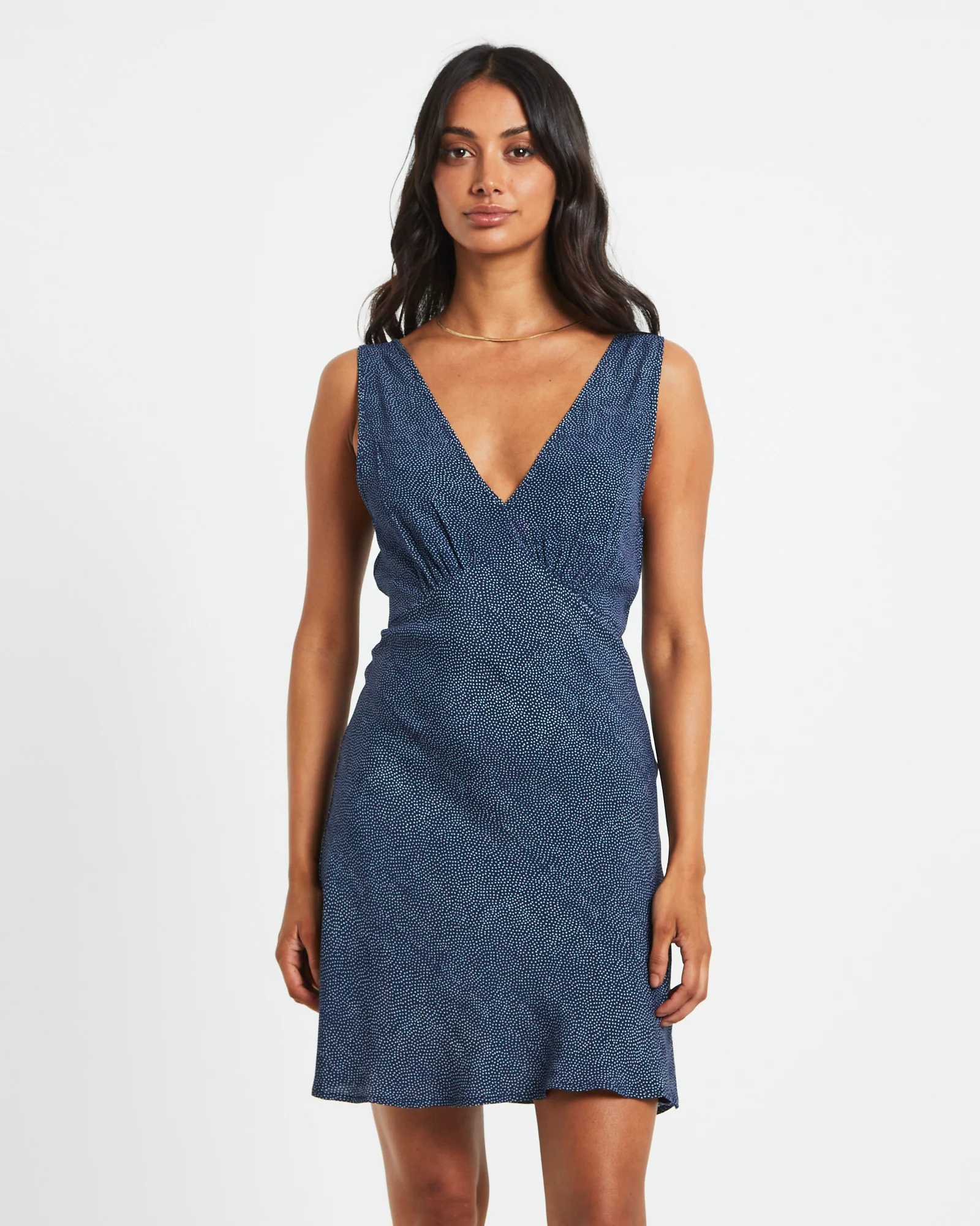 Eliza Spot Mini Dress in Navy - Image 5