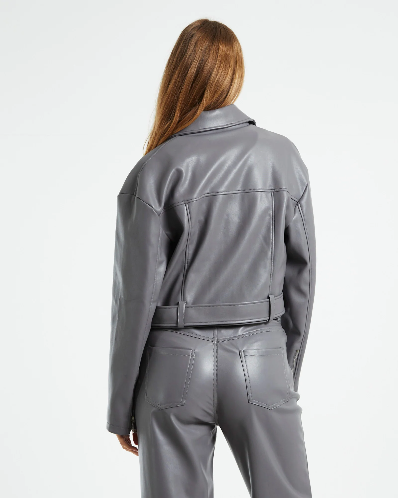 Enya Boxy PU Biker Jacket Grey - Image 2