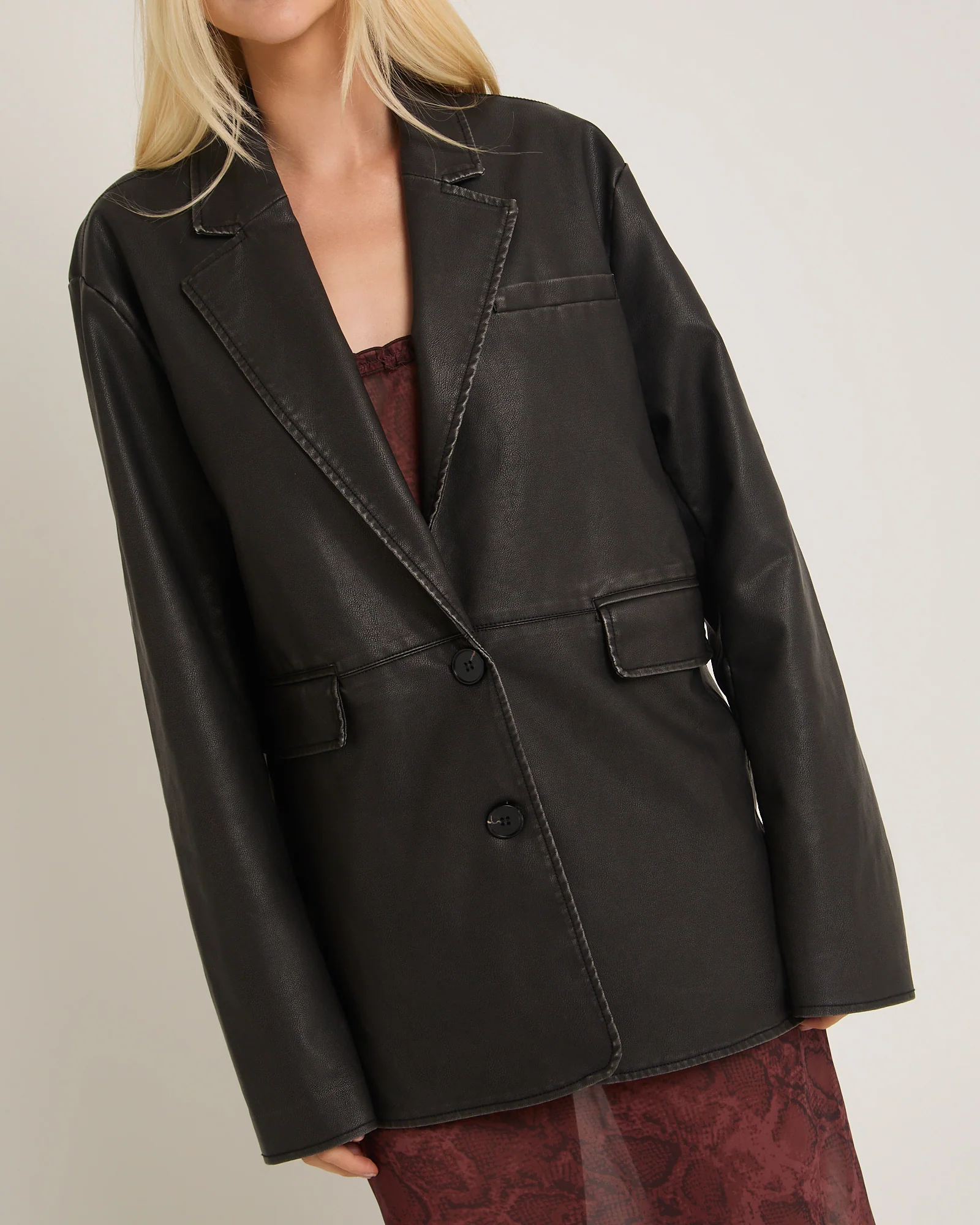 Esme Boxy Leather Look Blazer - Image 6