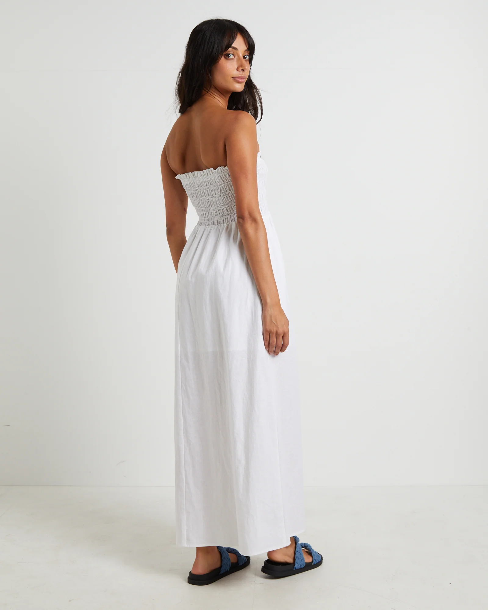 Esme Shirred Bandeau Maxi Dress in White - Image 2