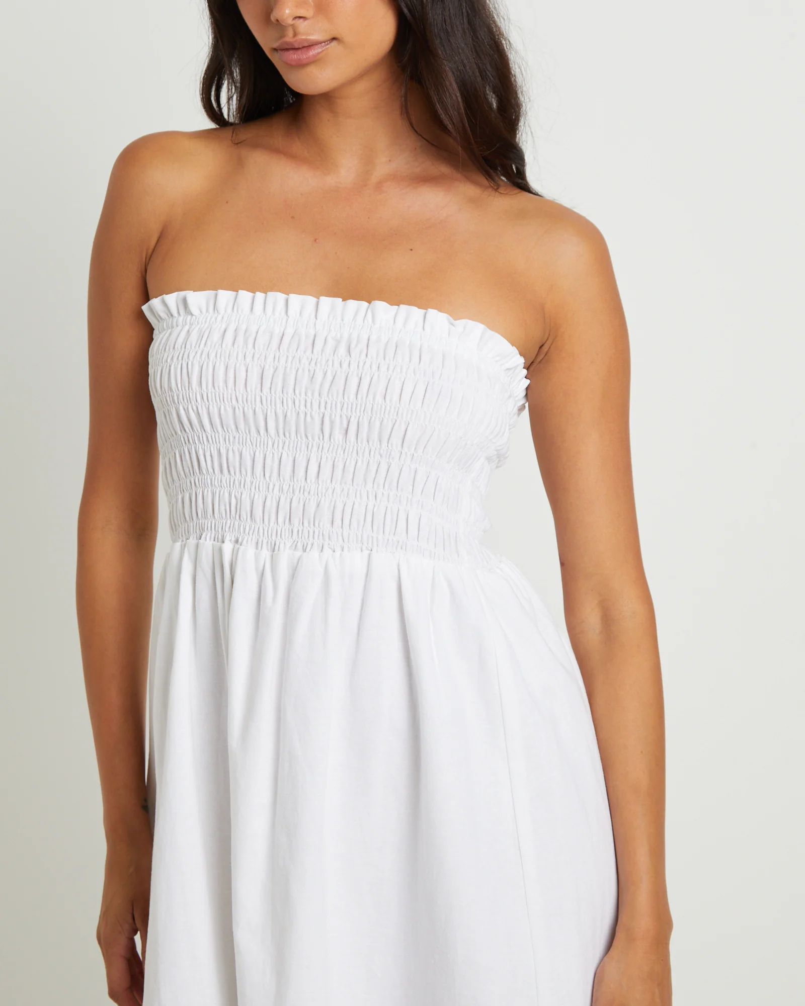 Esme Shirred Bandeau Maxi Dress in White - Image 5
