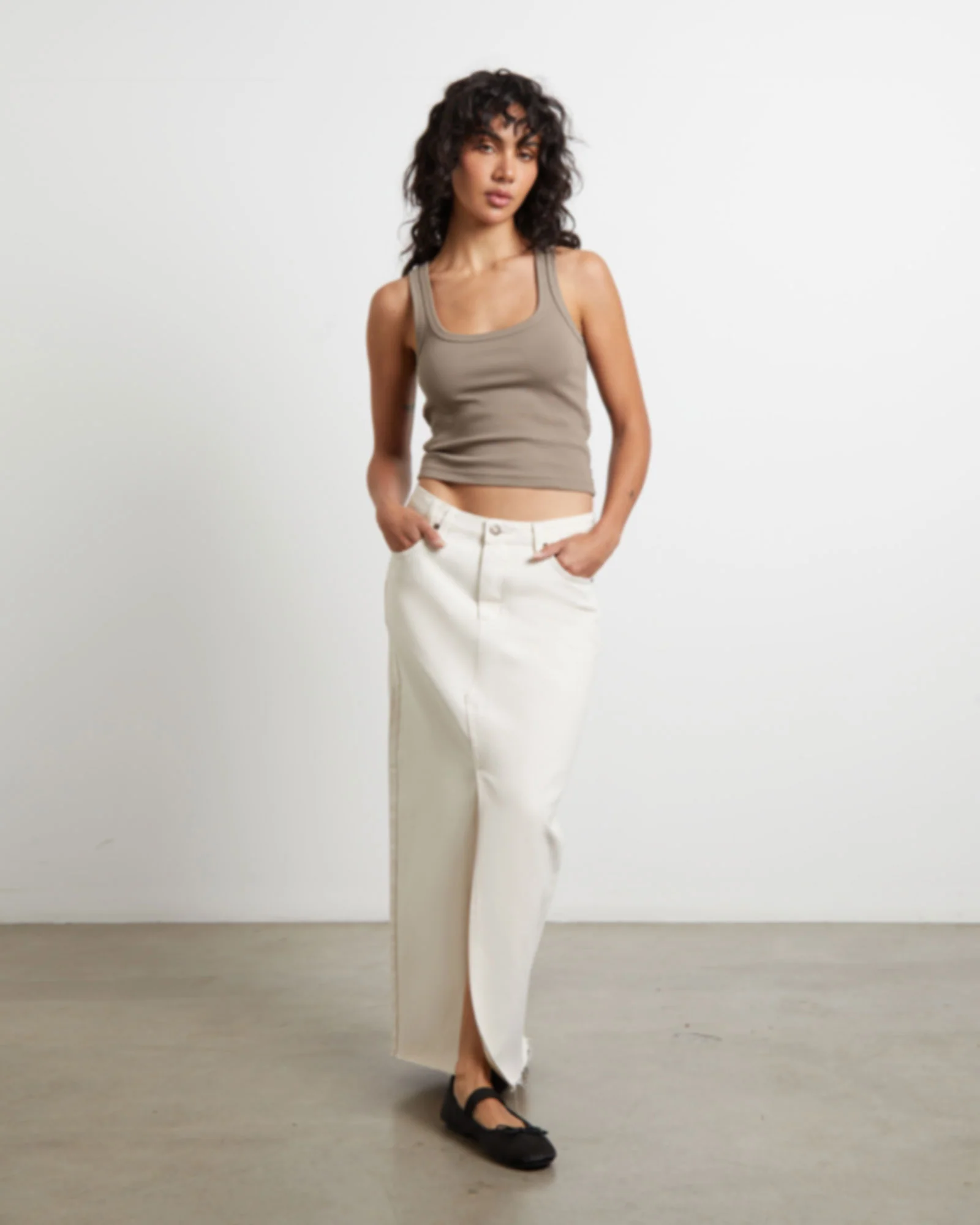 Eva Maxi Denim Skirt in Chalk - Image 3