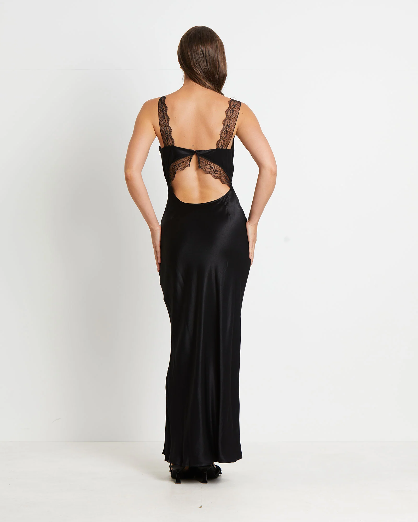 Everleigh Lace Slip Midi Dress in Black - Image 2