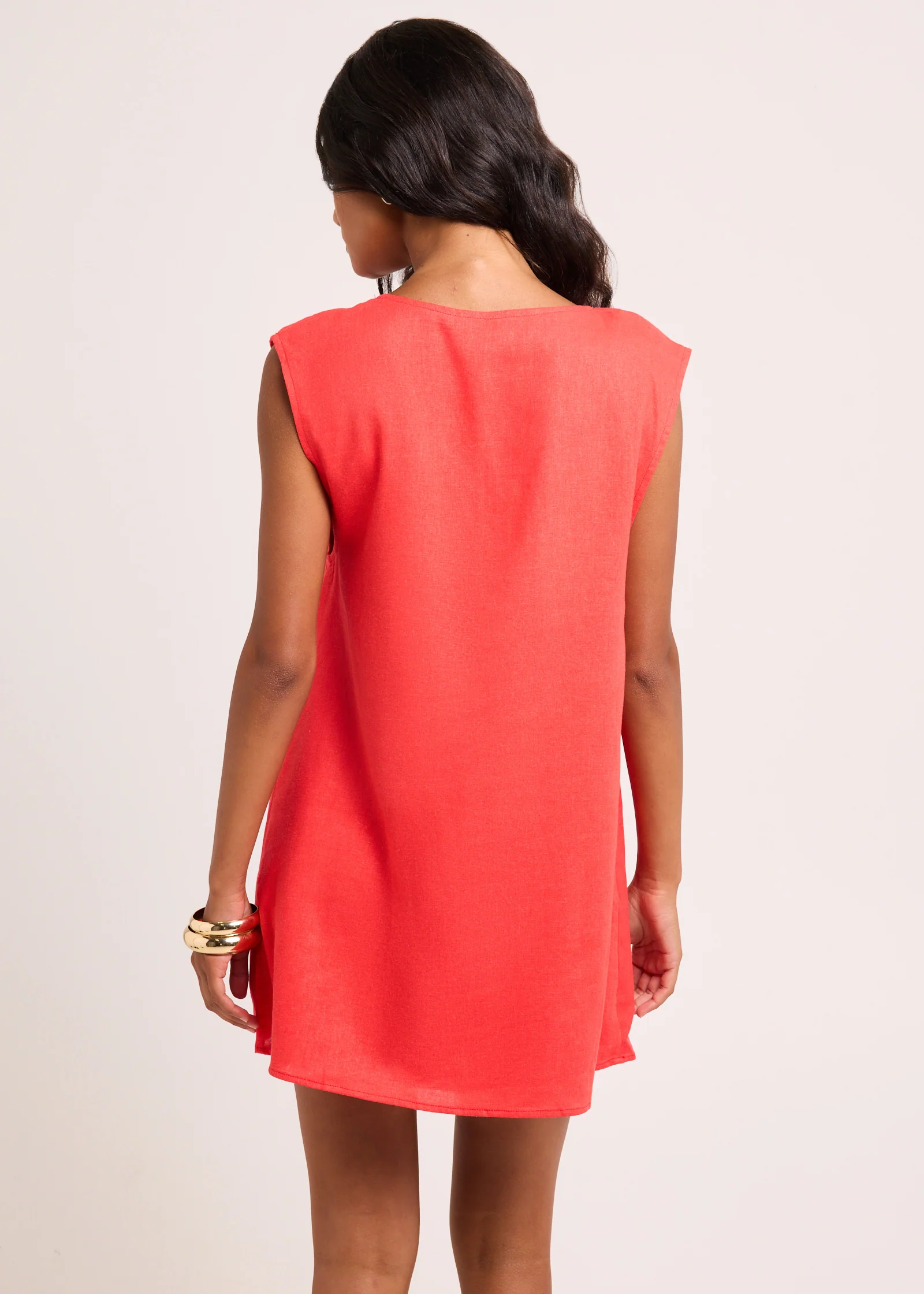 Everlyn Linen Scoop Neck Mini Dress - Image 3