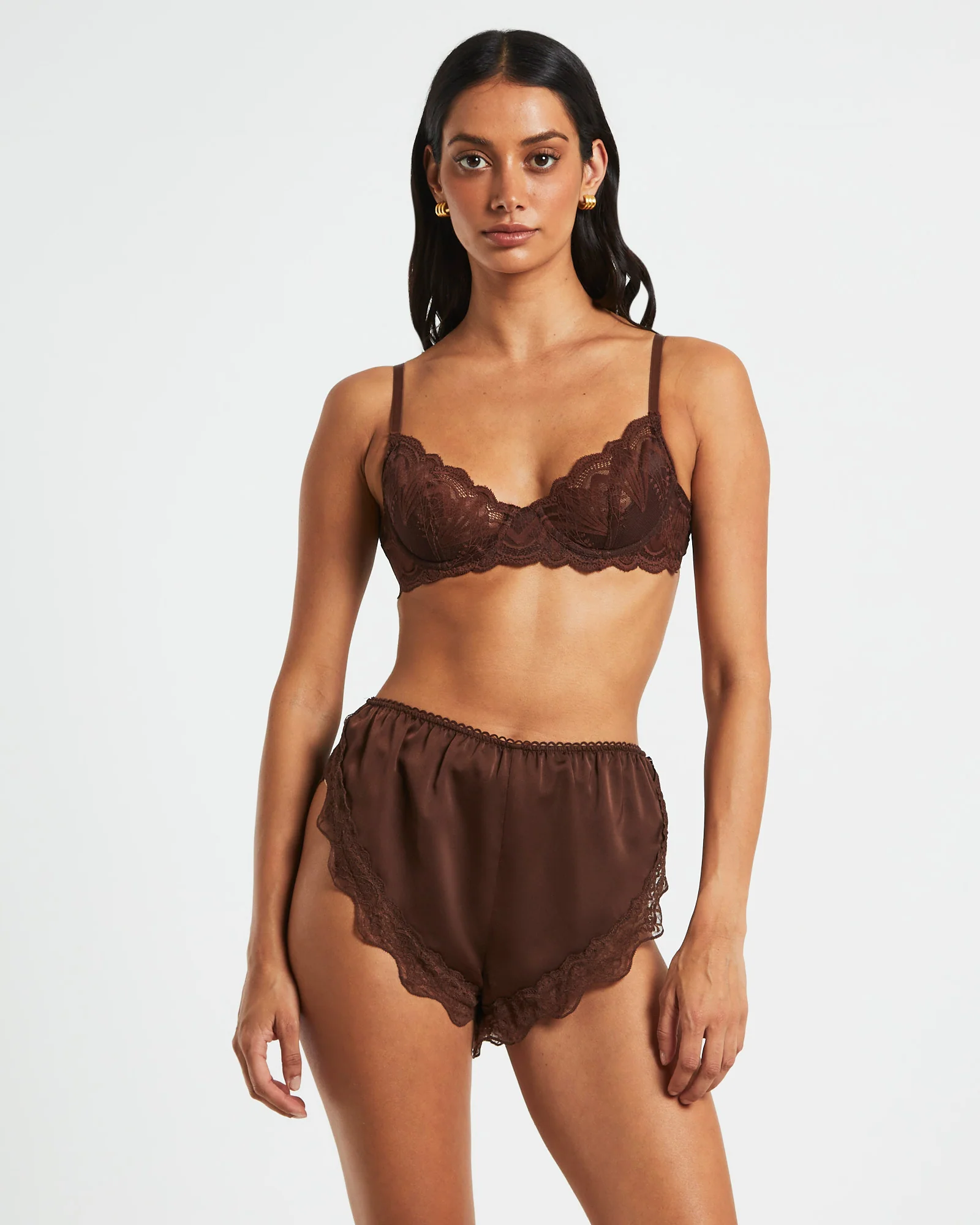 Exie Cheeky Runner Silky Shorts in Chocolate Brown - Image 5
