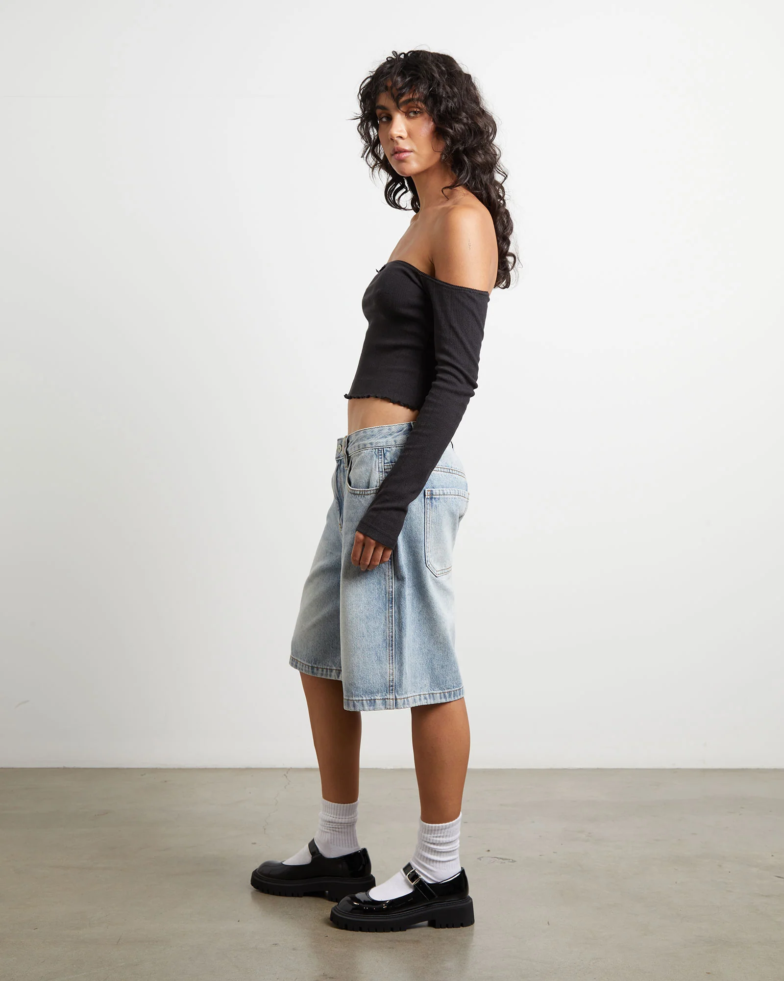 Fate Pointelle Cold Shoulder Tube Top in Black - Image 4