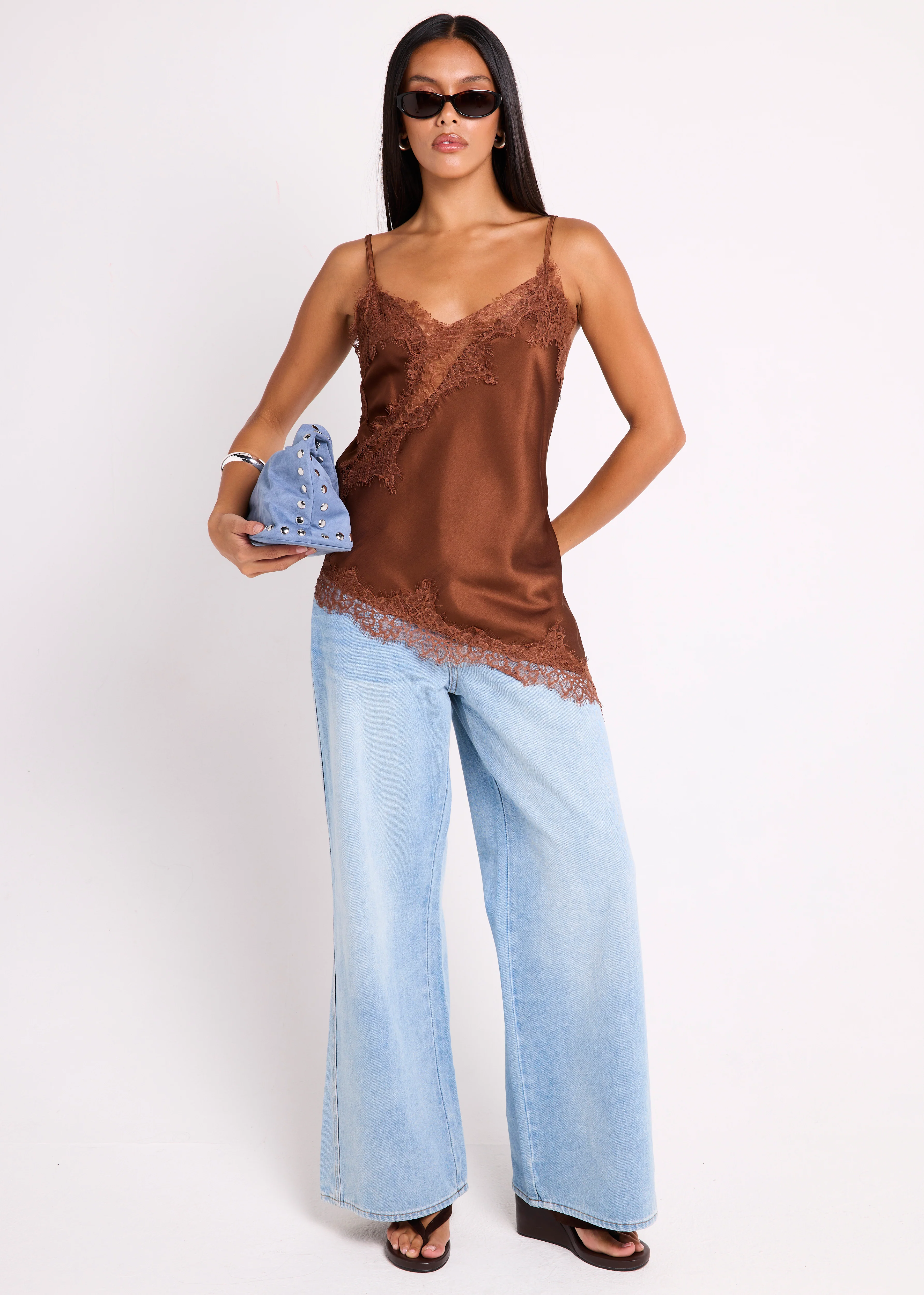Fez Wide Leg Flare Denim Pants