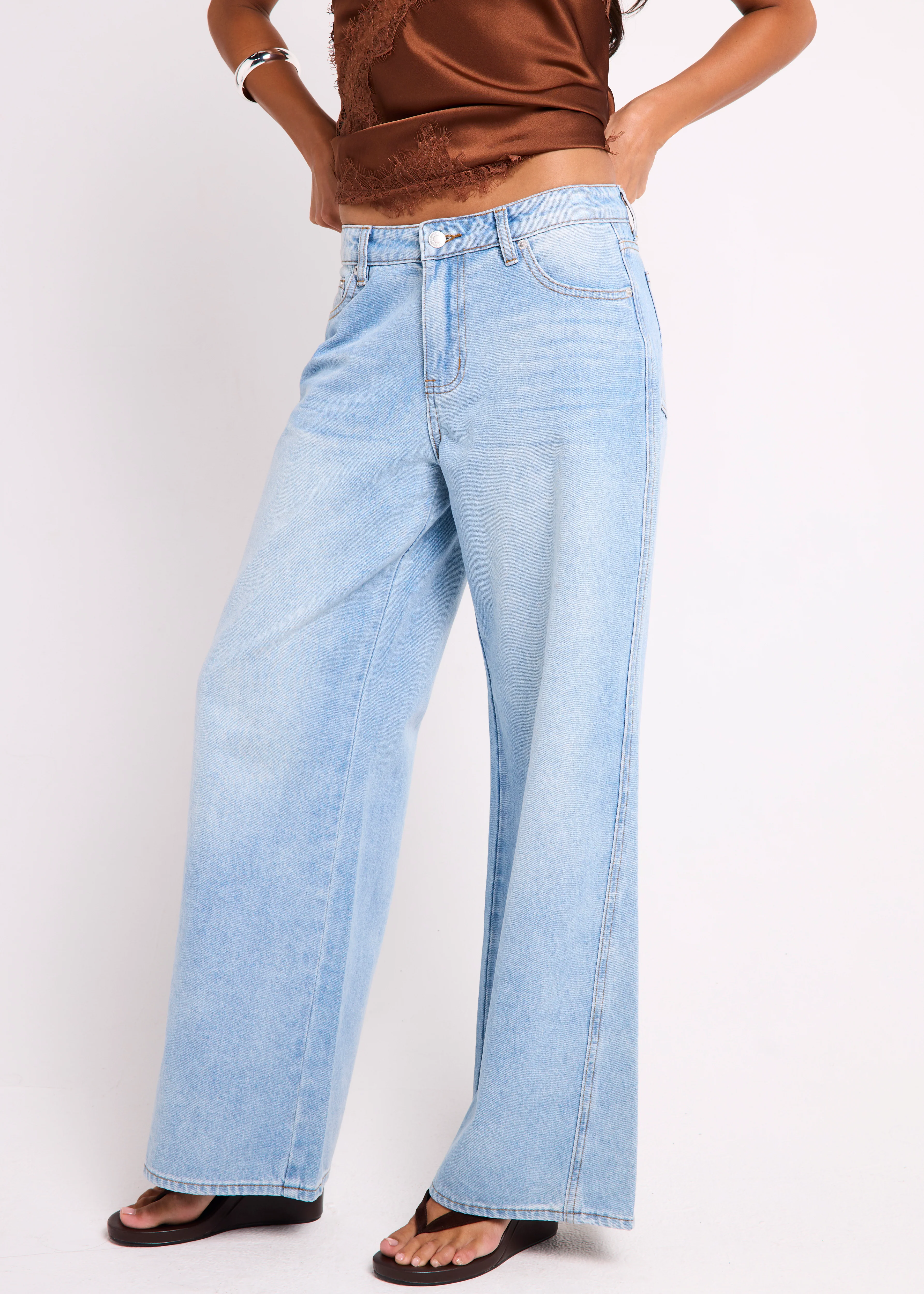 Fez Wide Leg Flare Denim Pants - Image 3