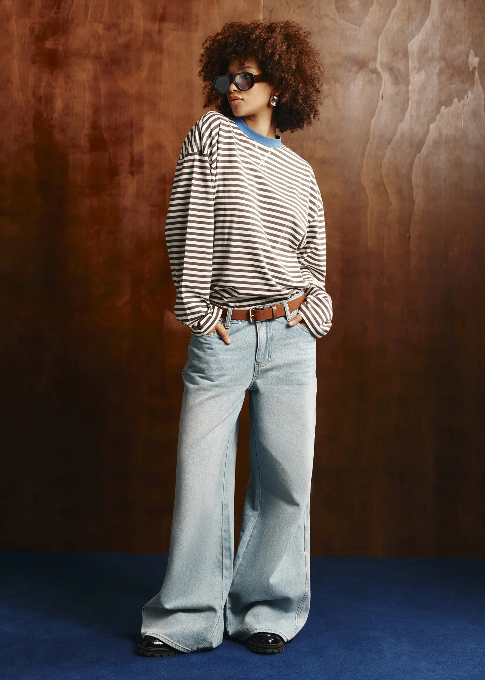 Fez Wide Leg Flare Denim Pants - Image 6