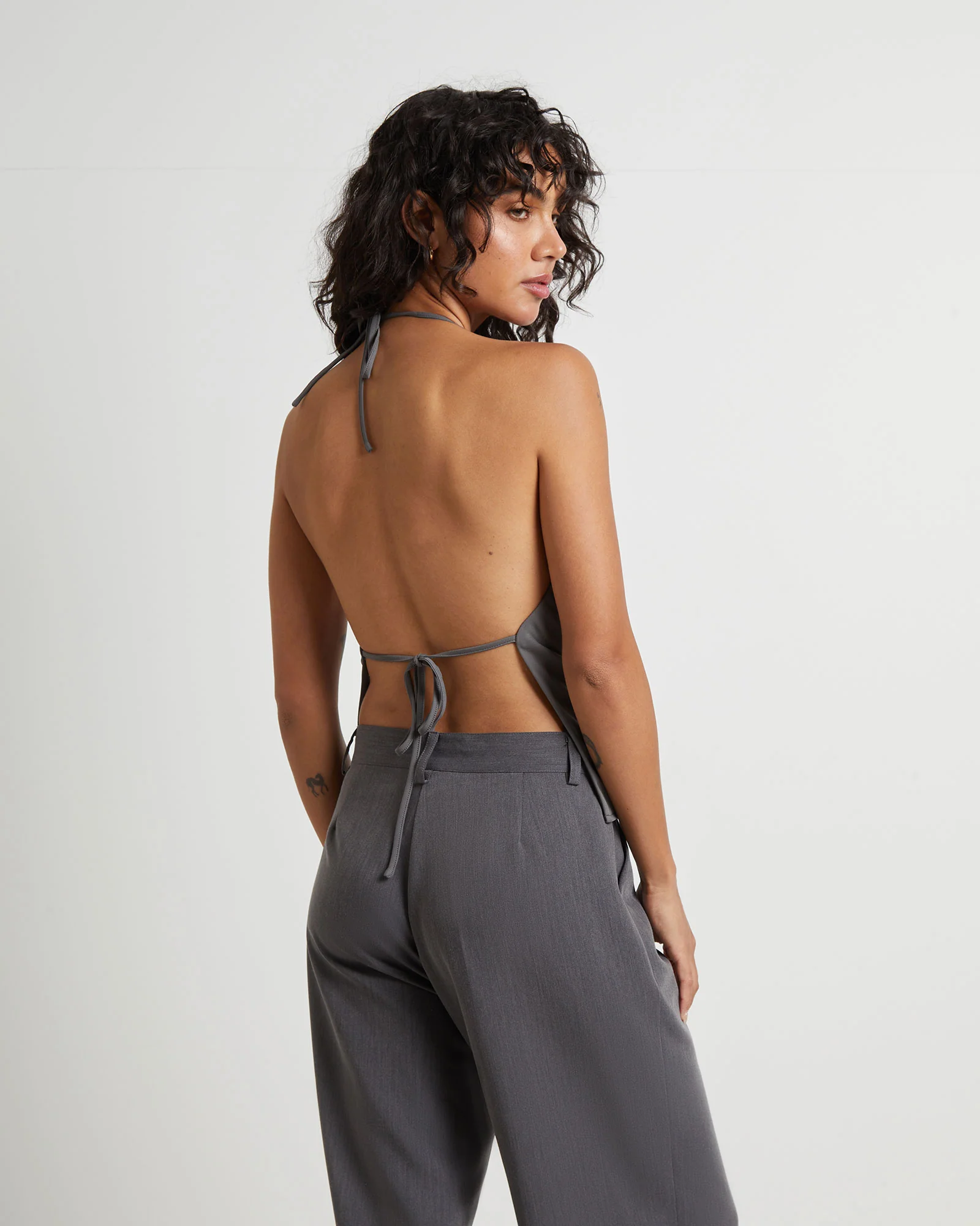 Frankie Slinky Cowl Neck Halter Top in Slate Grey - Image 2
