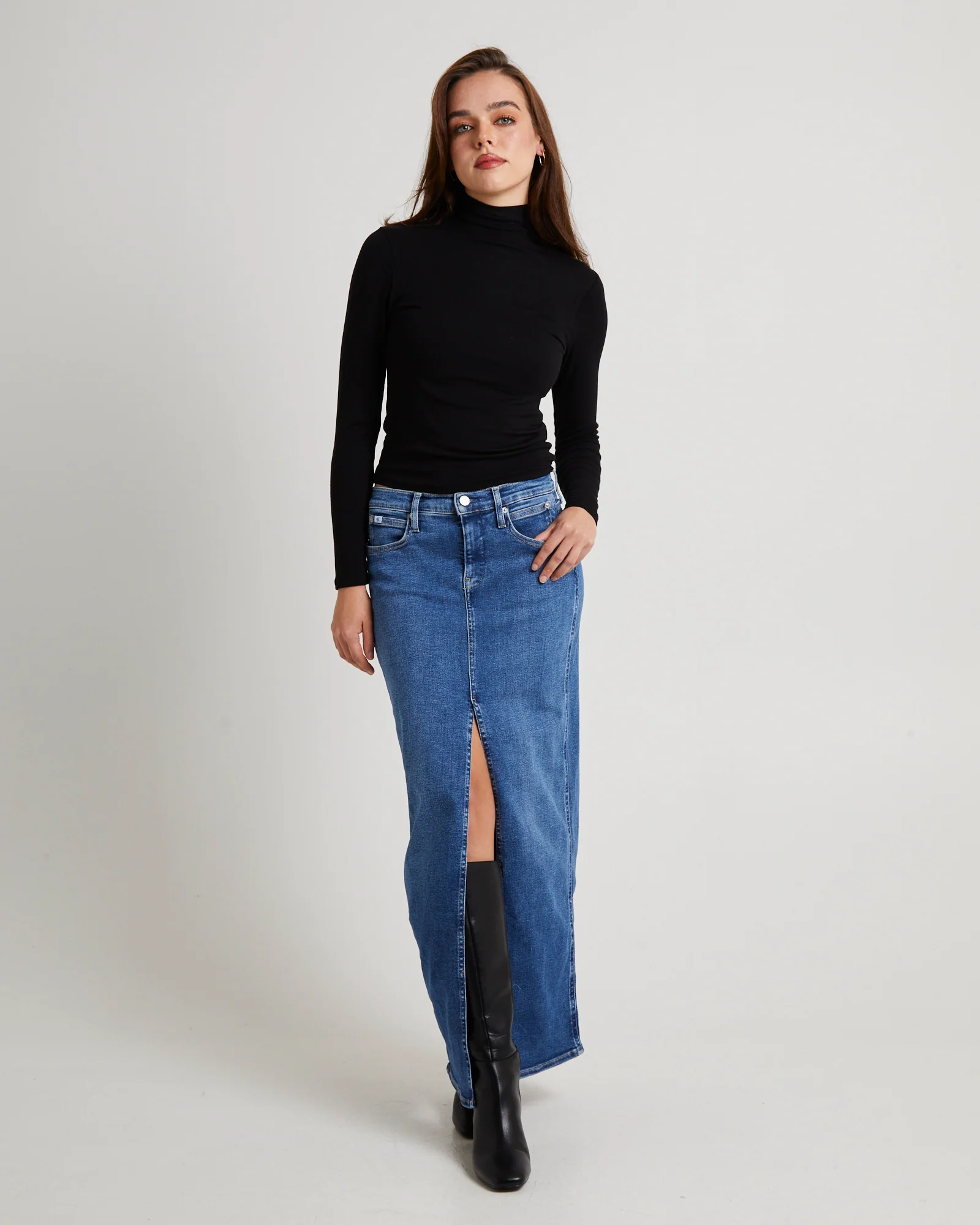 Front Split Hem Denim Maxi Skirt - Image 3