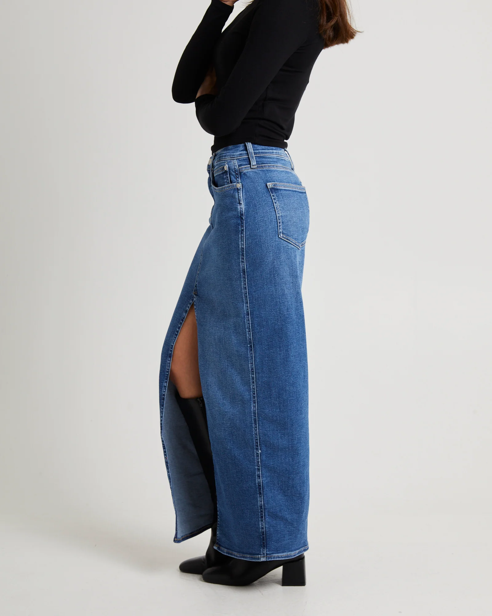 Front Split Hem Denim Maxi Skirt - Image 4
