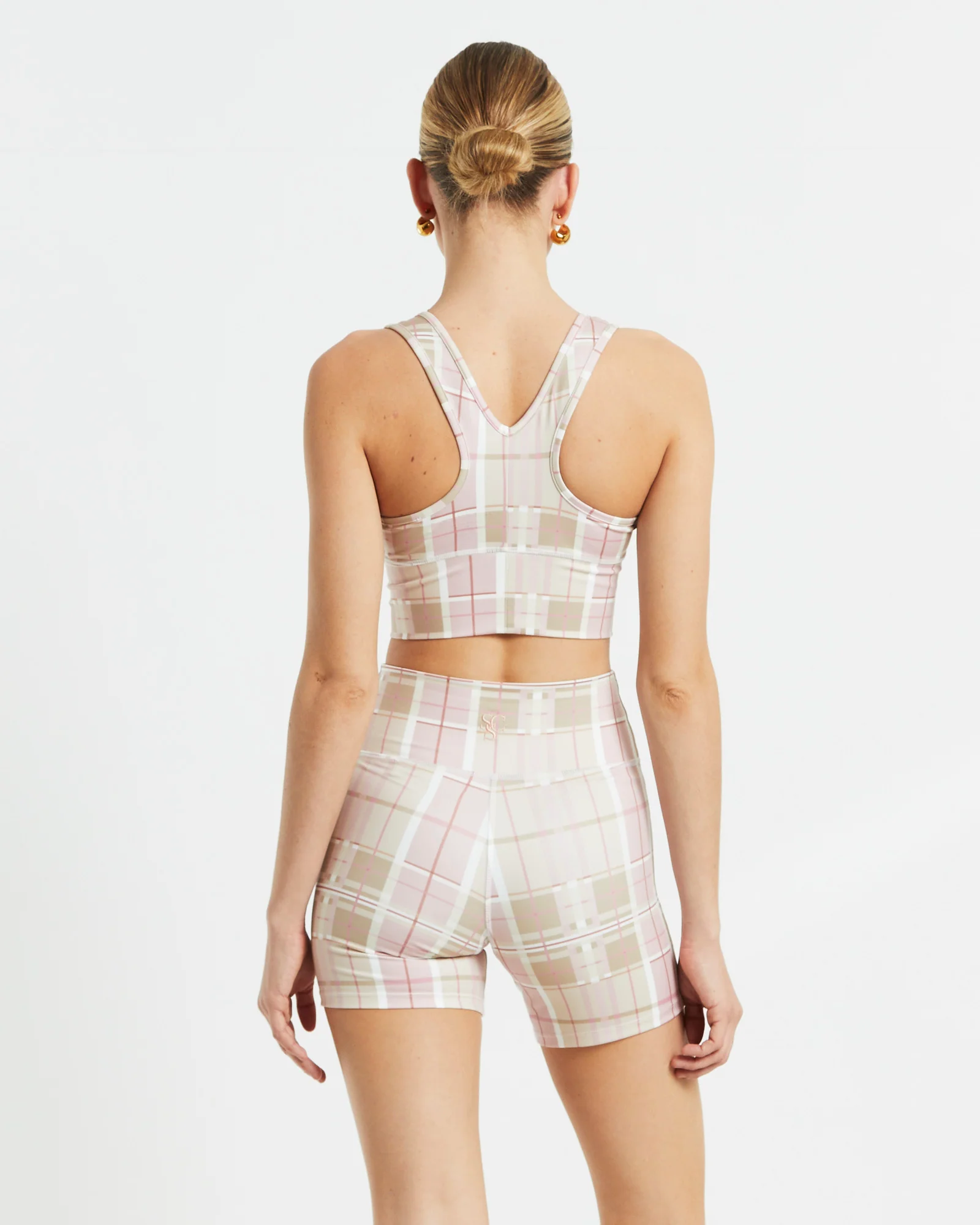 Gather Front Crop Top in Pink Check - Image 2