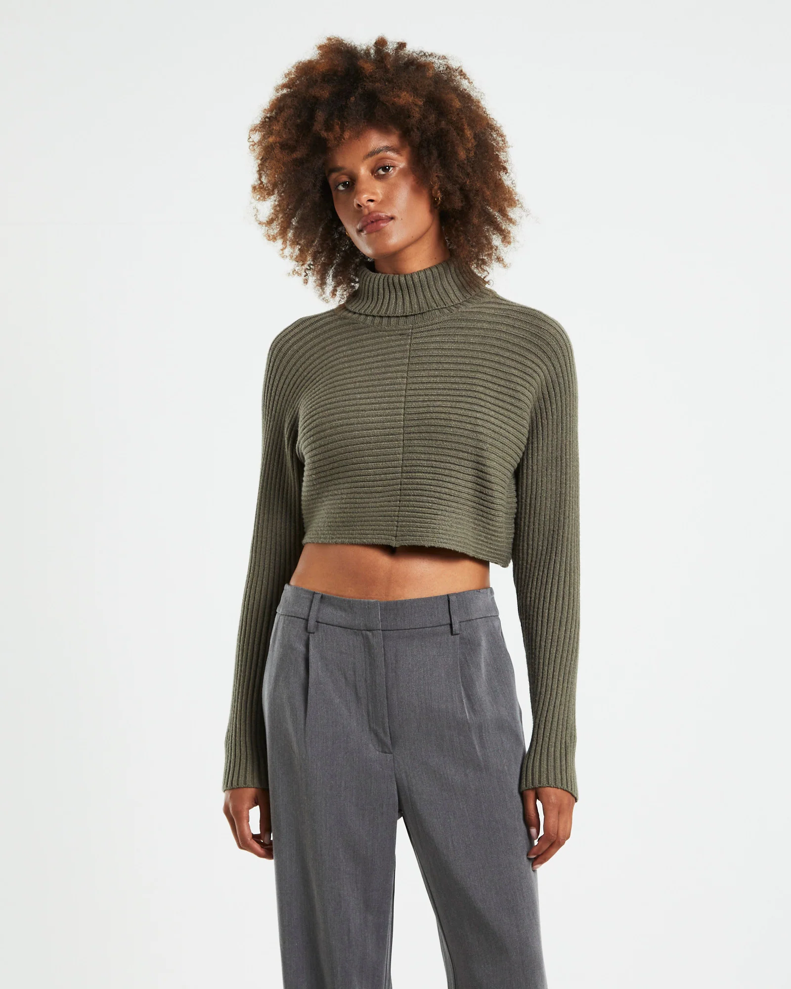 Goldie Roll Neck Knit Jumper Sage Grey