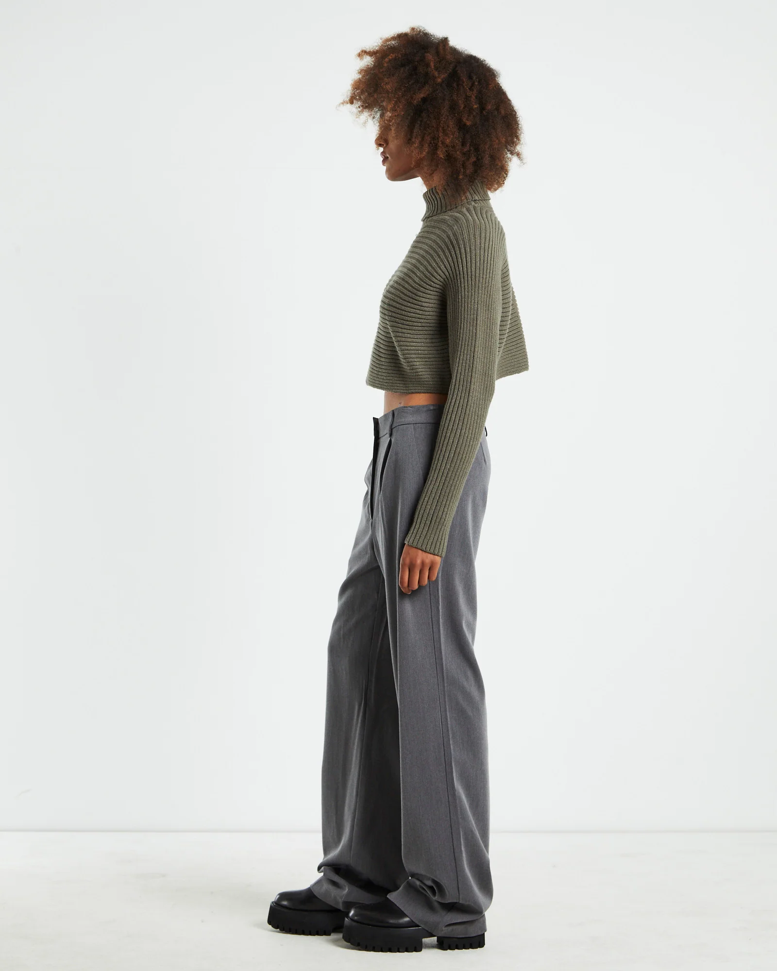 Goldie Roll Neck Knit Jumper Sage Grey - Image 4