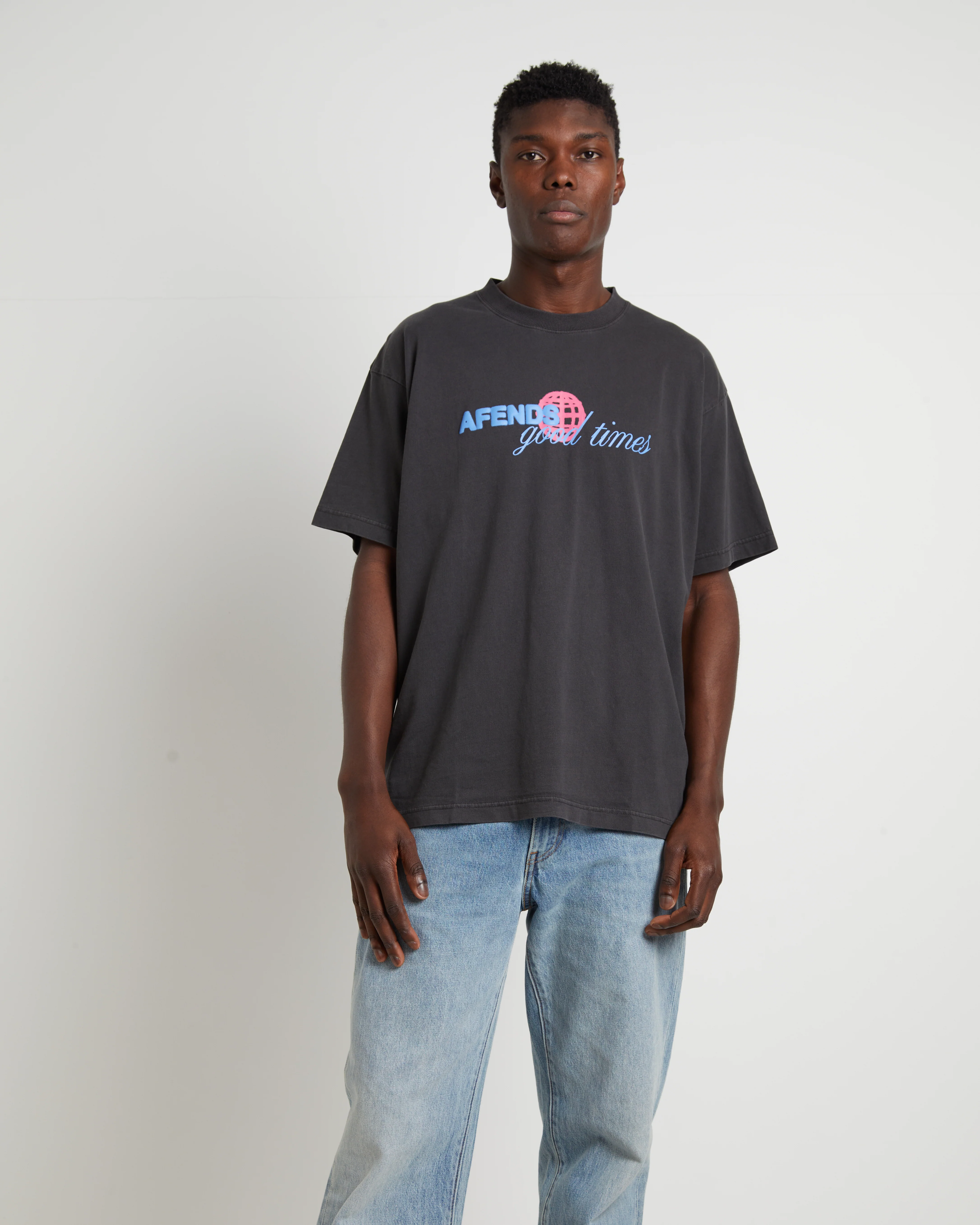 Good Times Recycled Boxy Fit Short Sleeve T-Shirt in Stone Black