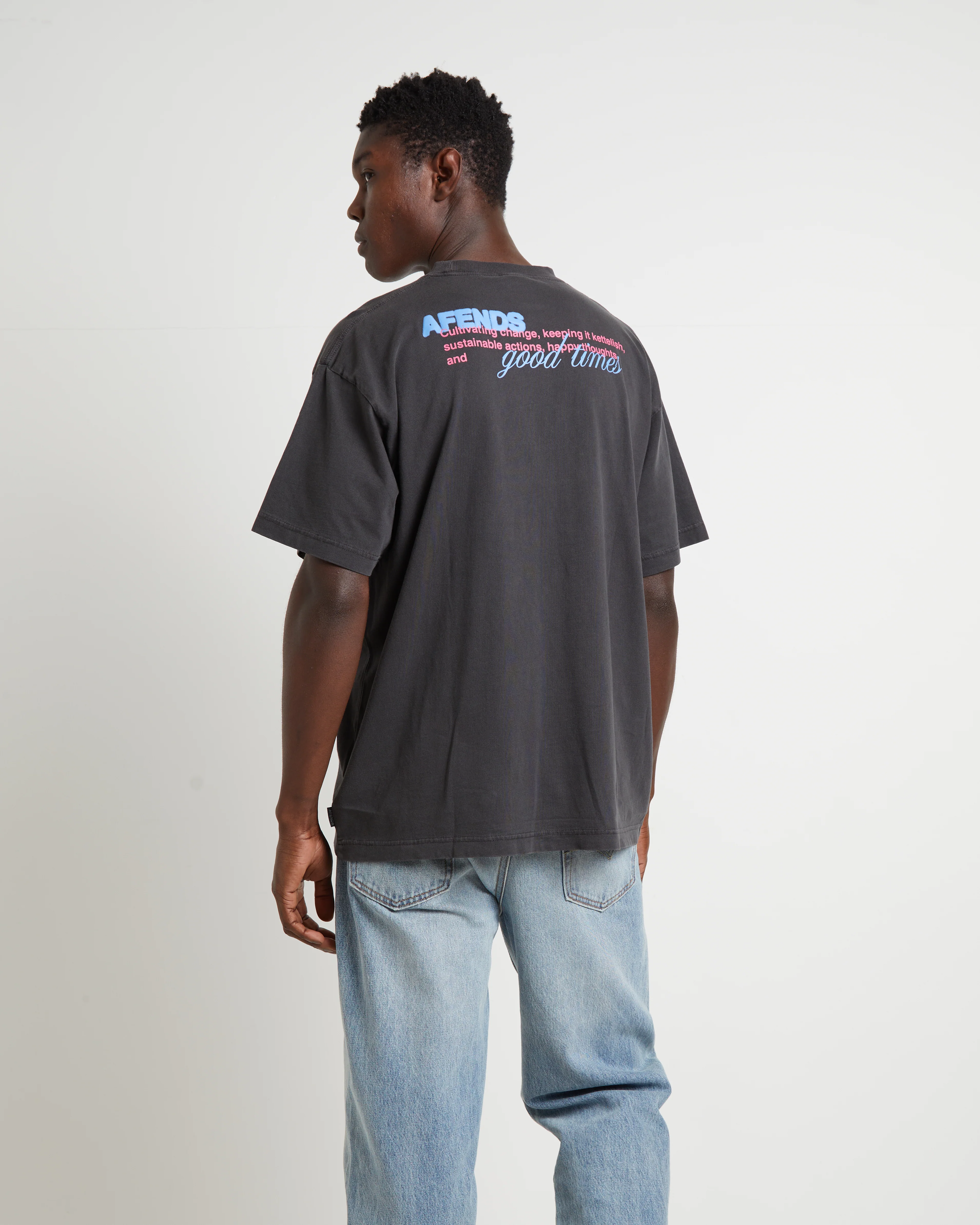 Good Times Recycled Boxy Fit Short Sleeve T-Shirt in Stone Black - Image 2