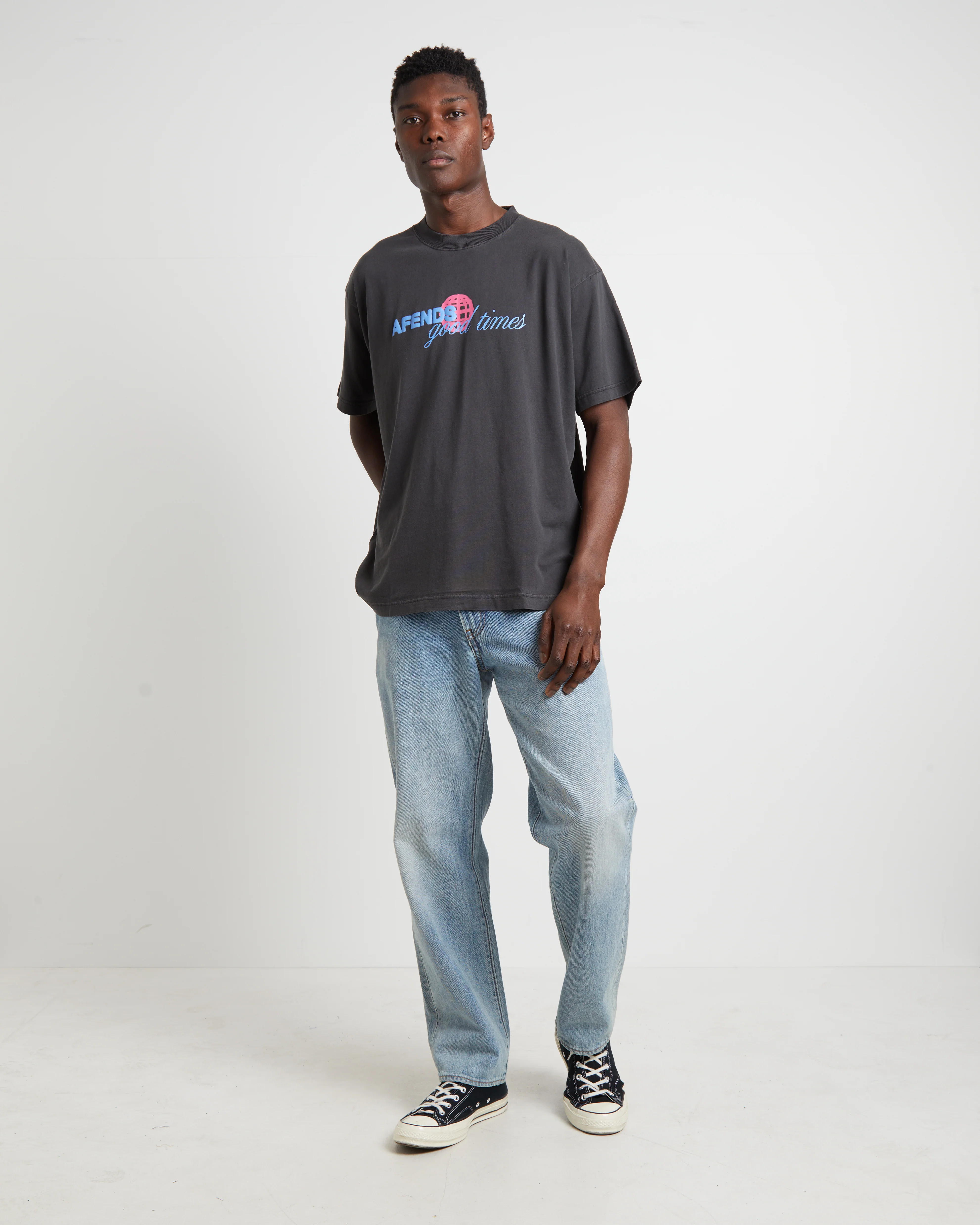 Good Times Recycled Boxy Fit Short Sleeve T-Shirt in Stone Black - Image 3