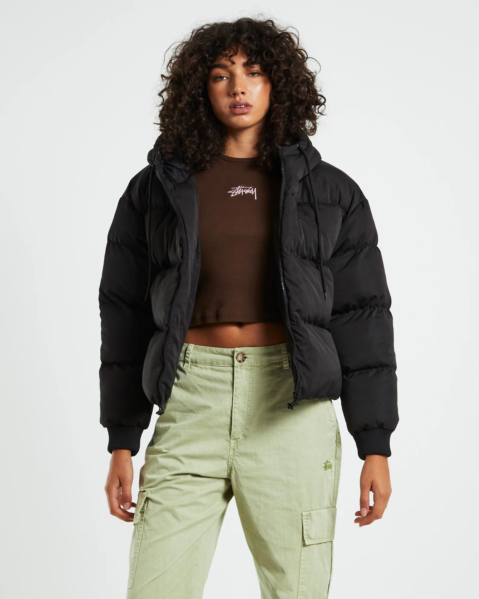 Graffitti Hooded Puffa Jacket Black