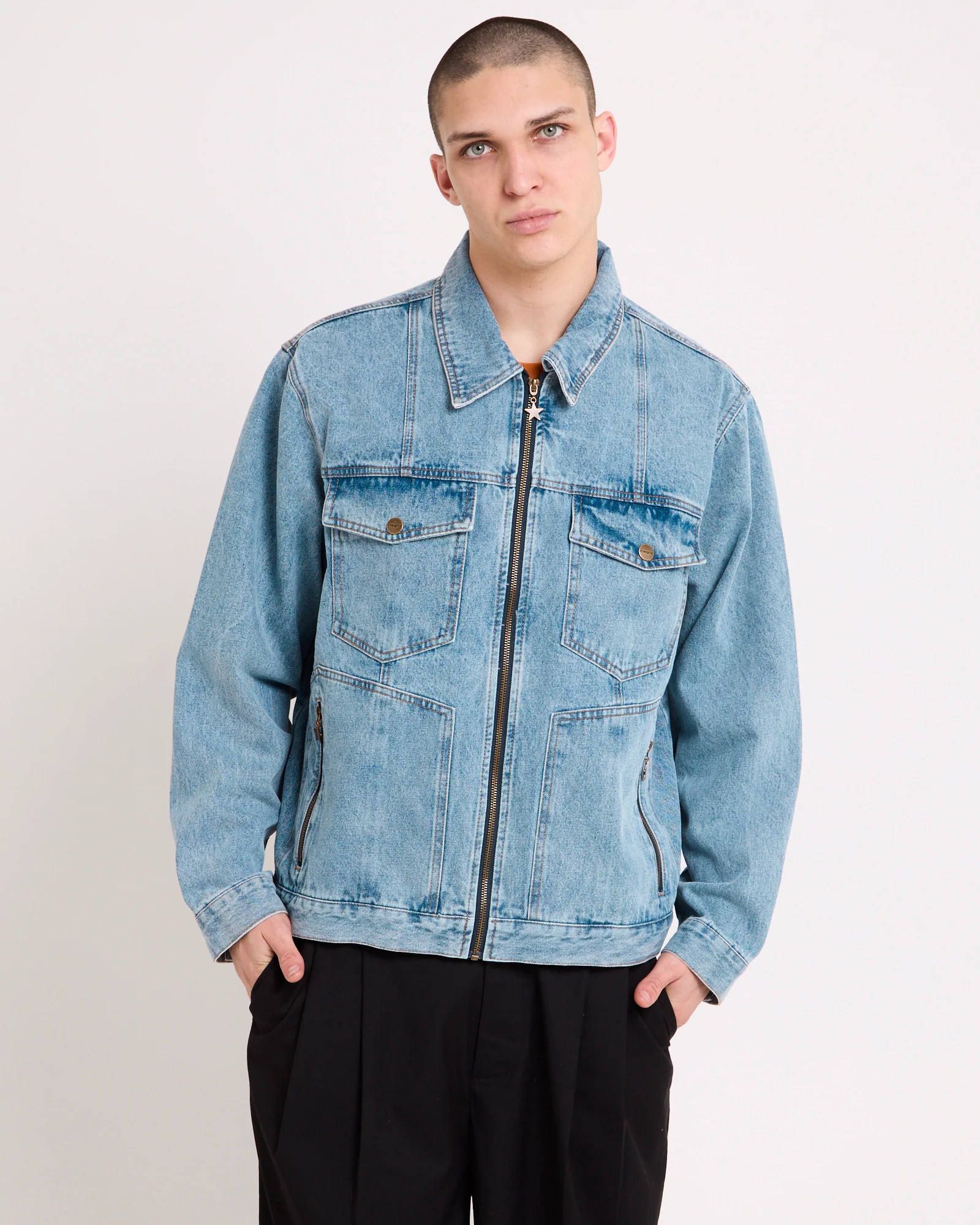 Halls Cropped Harrington Denim Jacket - Image 4