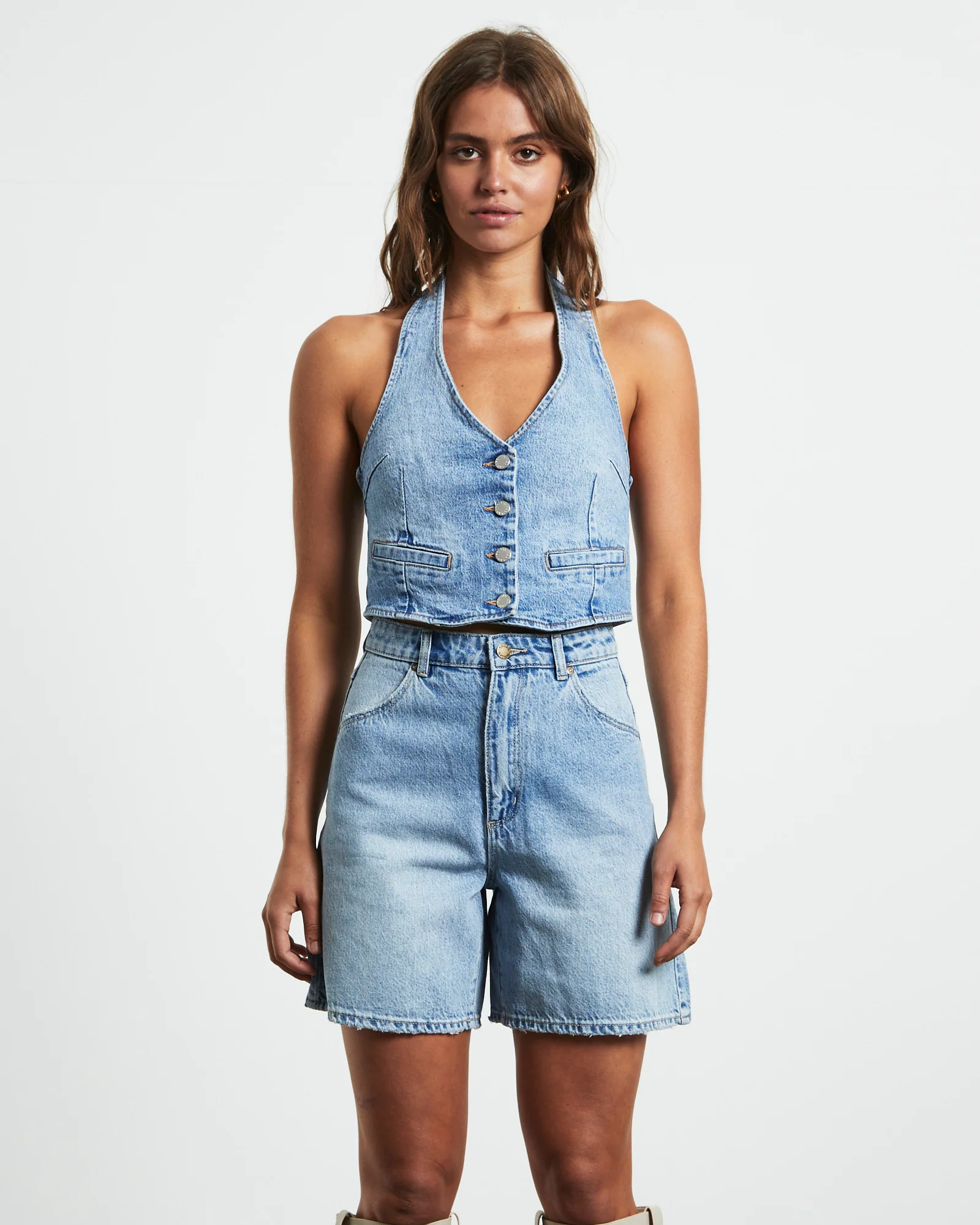 Halter Denim Vest in Bessette Blue