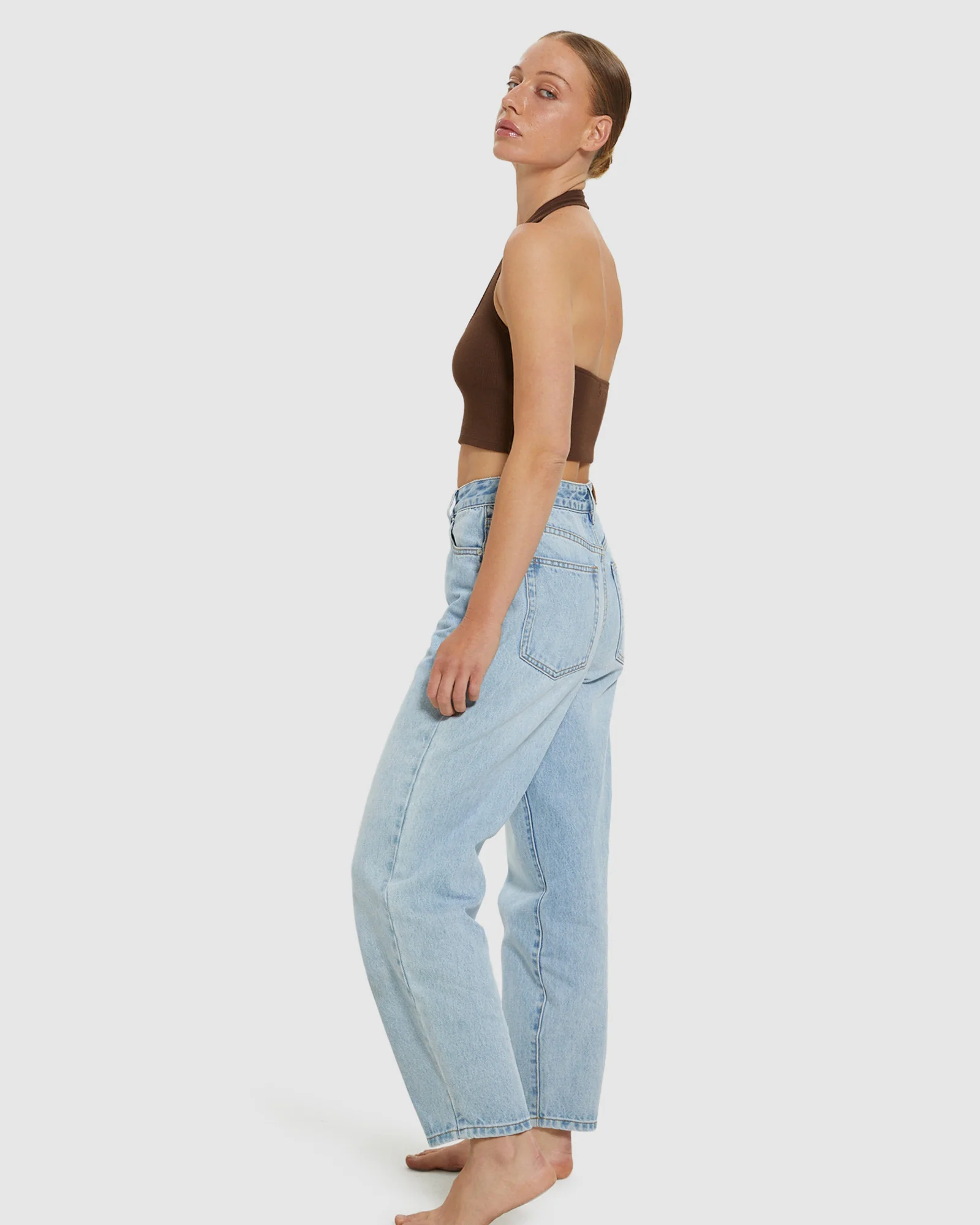 Halter Neck Rib Crop Top Chocolate Brown - Image 4