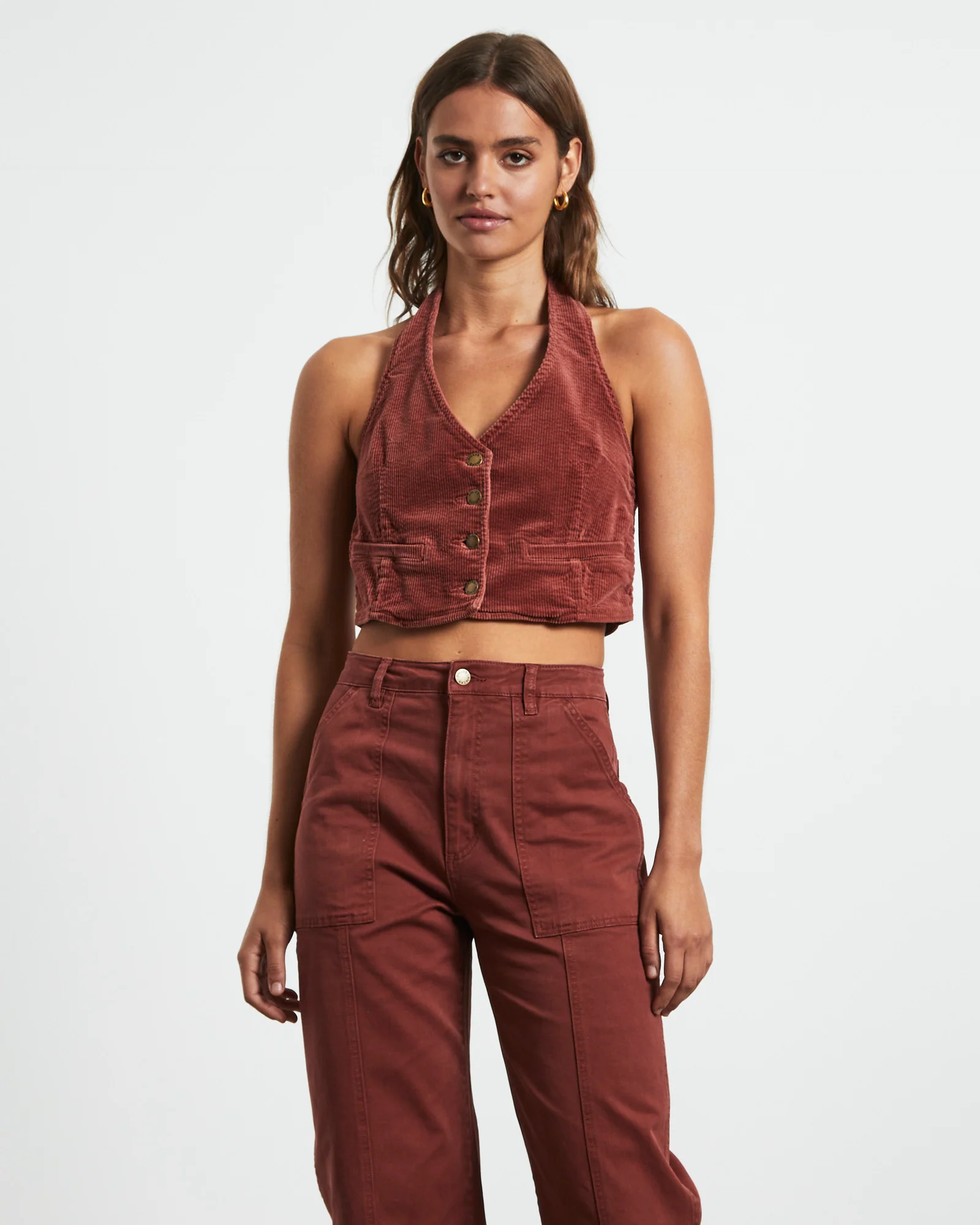 Halter Vest Top in Brick Cord - Image 5