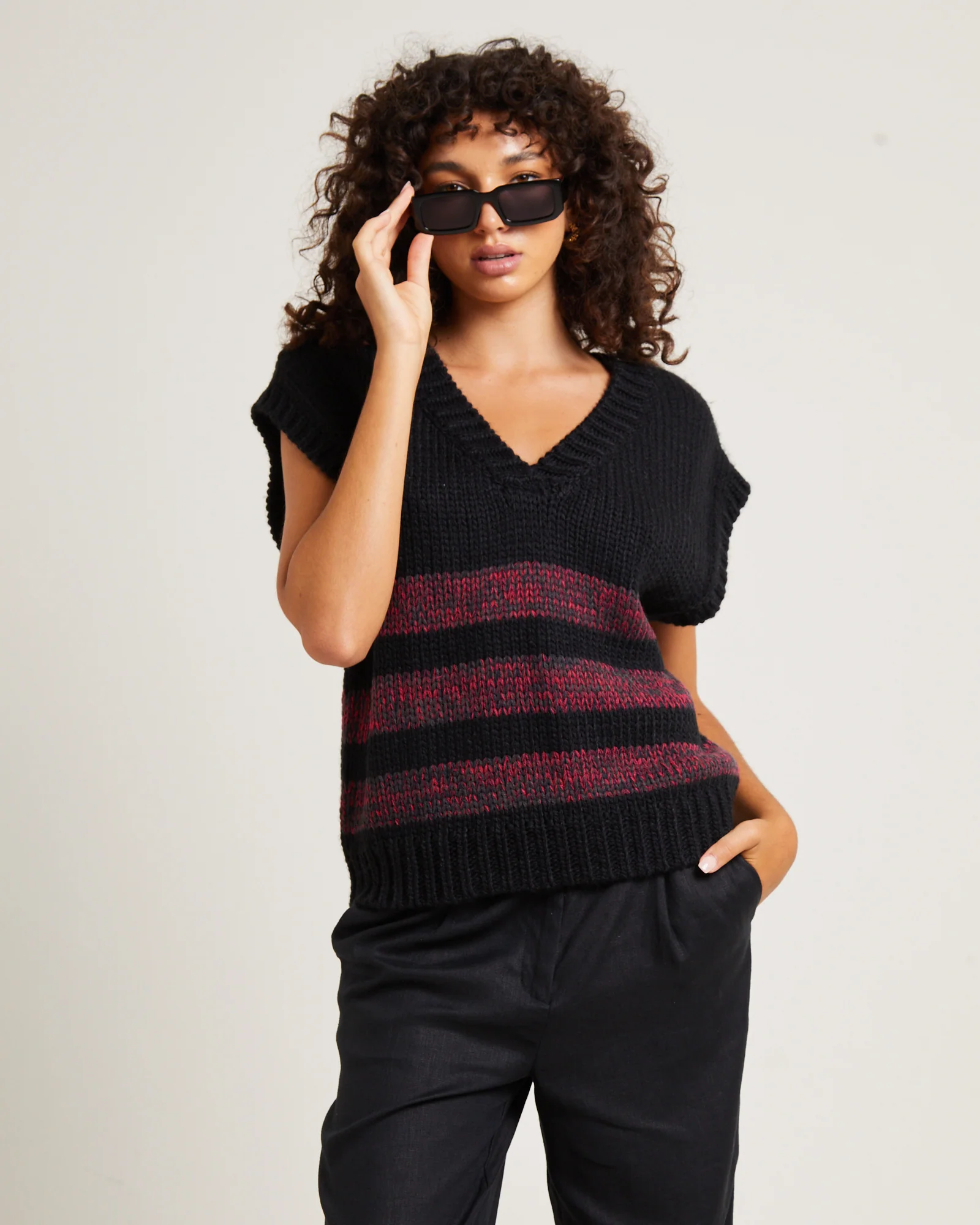 Hockney Stripe Knit Vest Black