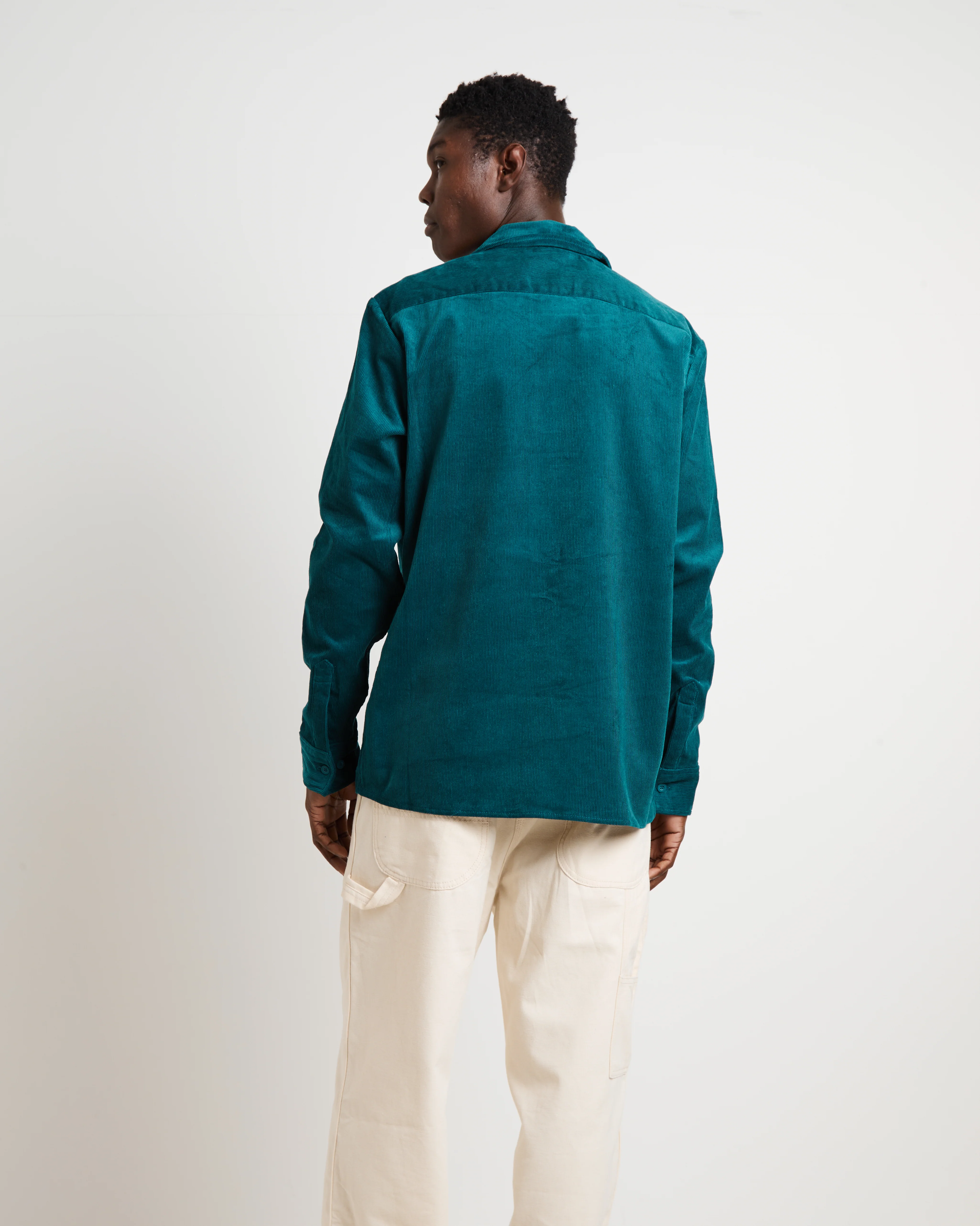 Houston Corduroy Long Sleeve Work Shirt in Jade Green - Image 2