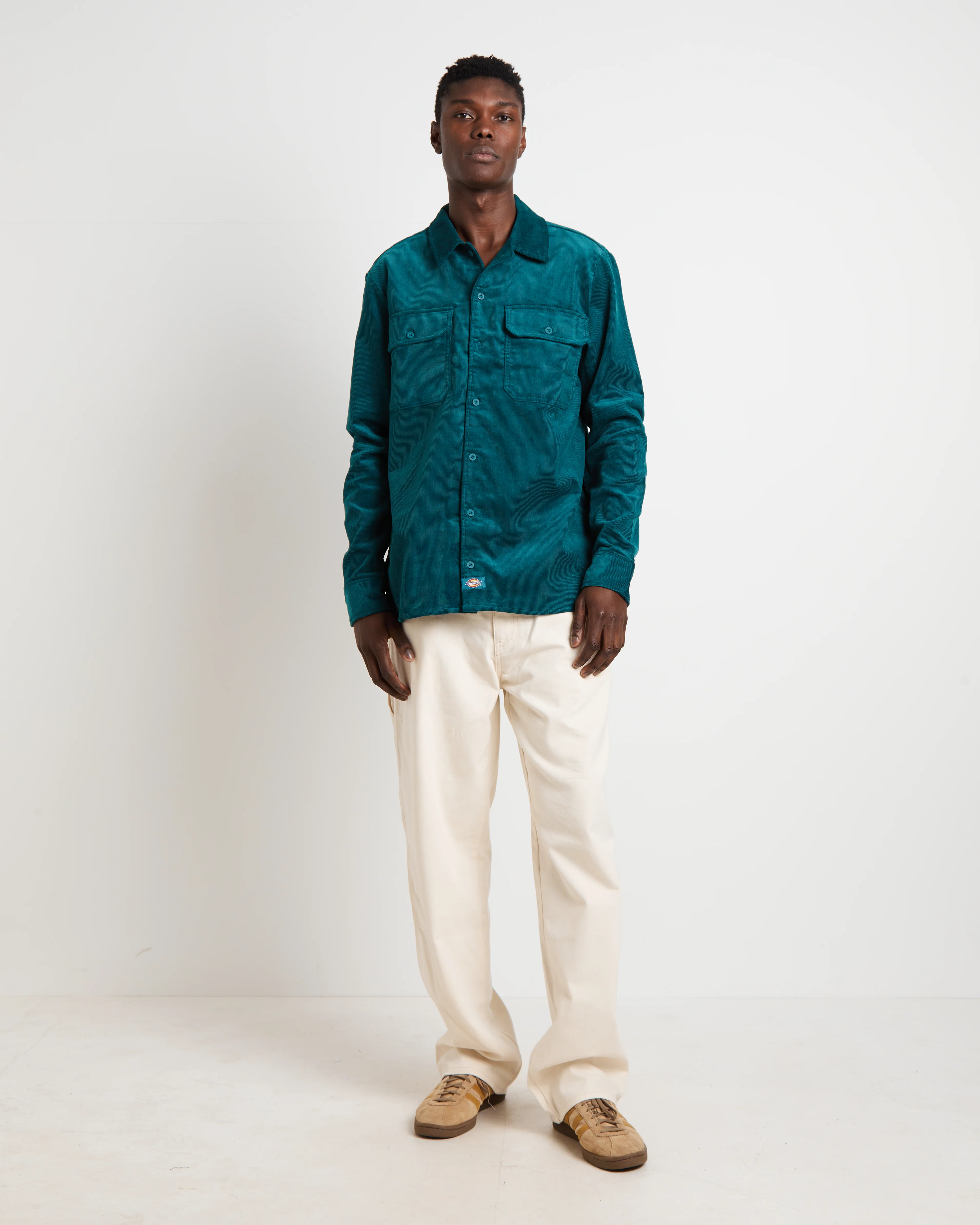 Houston Corduroy Long Sleeve Work Shirt in Jade Green - Image 3