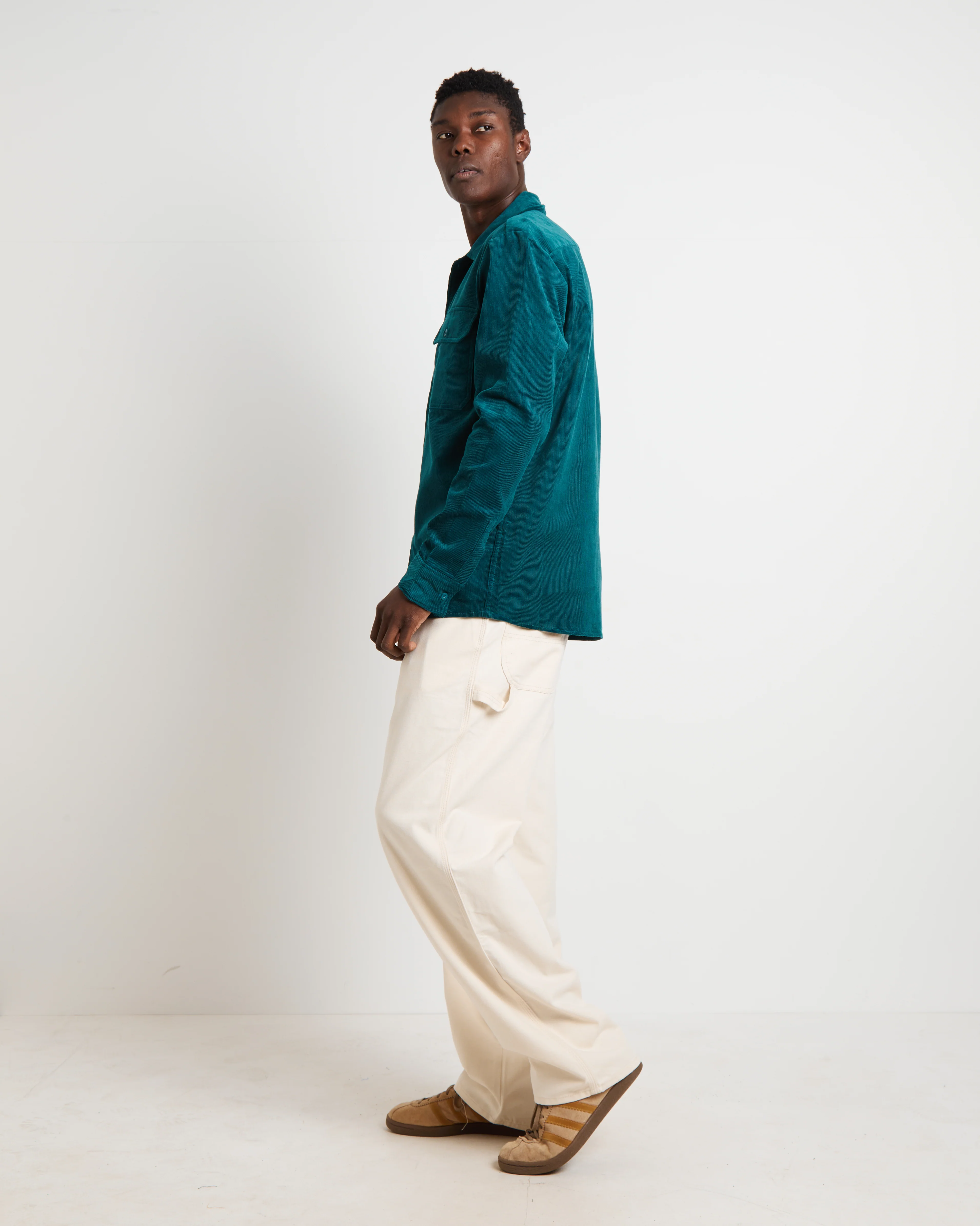 Houston Corduroy Long Sleeve Work Shirt in Jade Green - Image 4