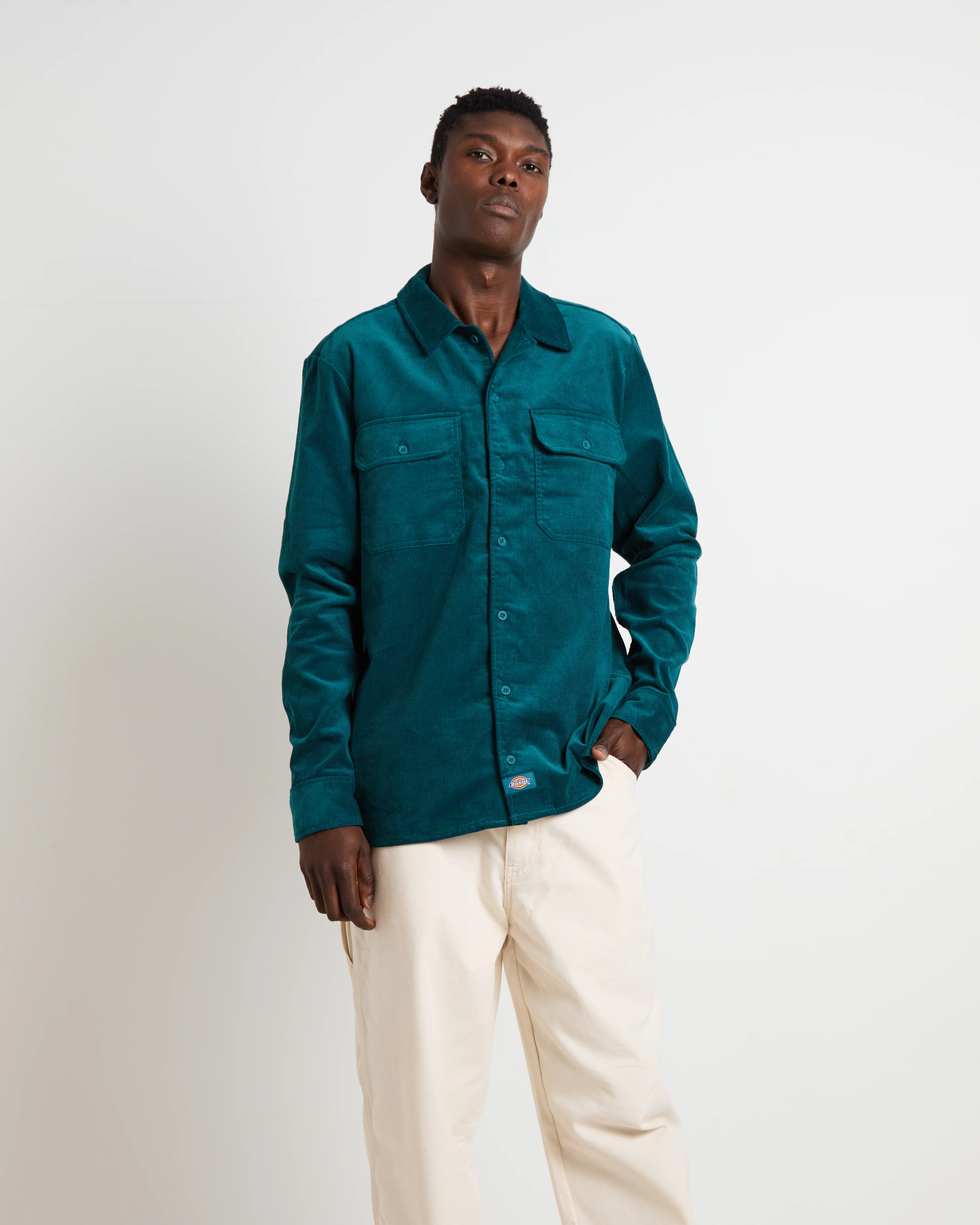 Houston Corduroy Long Sleeve Work Shirt in Jade Green - Image 5
