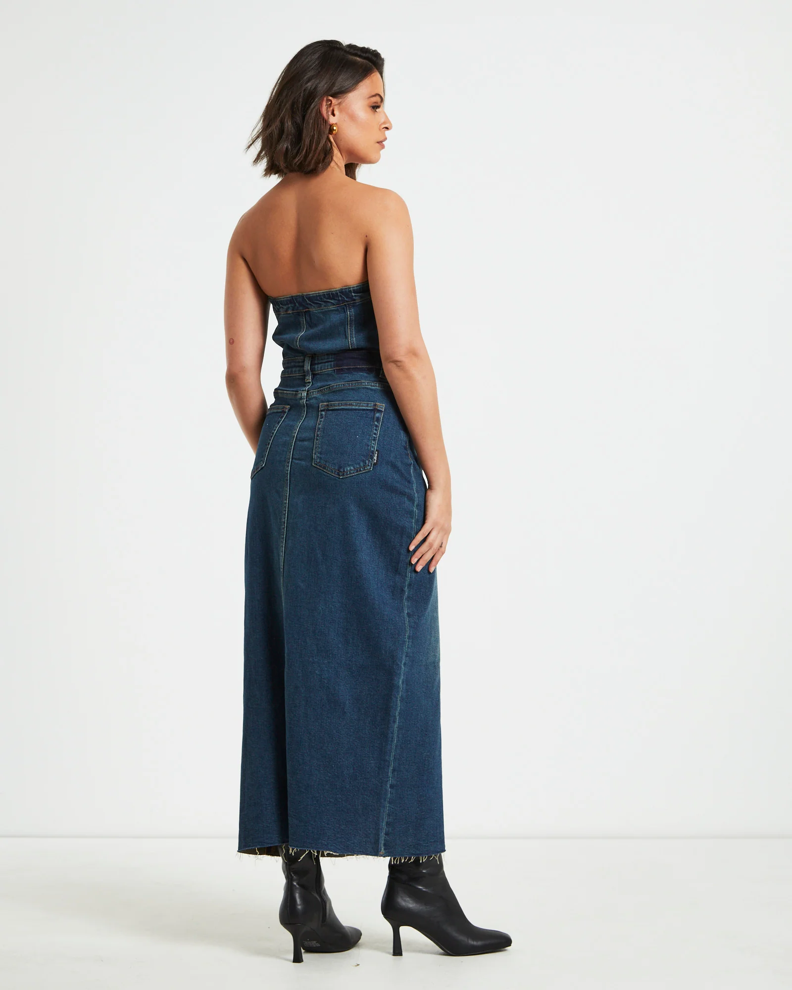 Howdy Denim Tube Midi Dress in Vintage Blue - Image 2