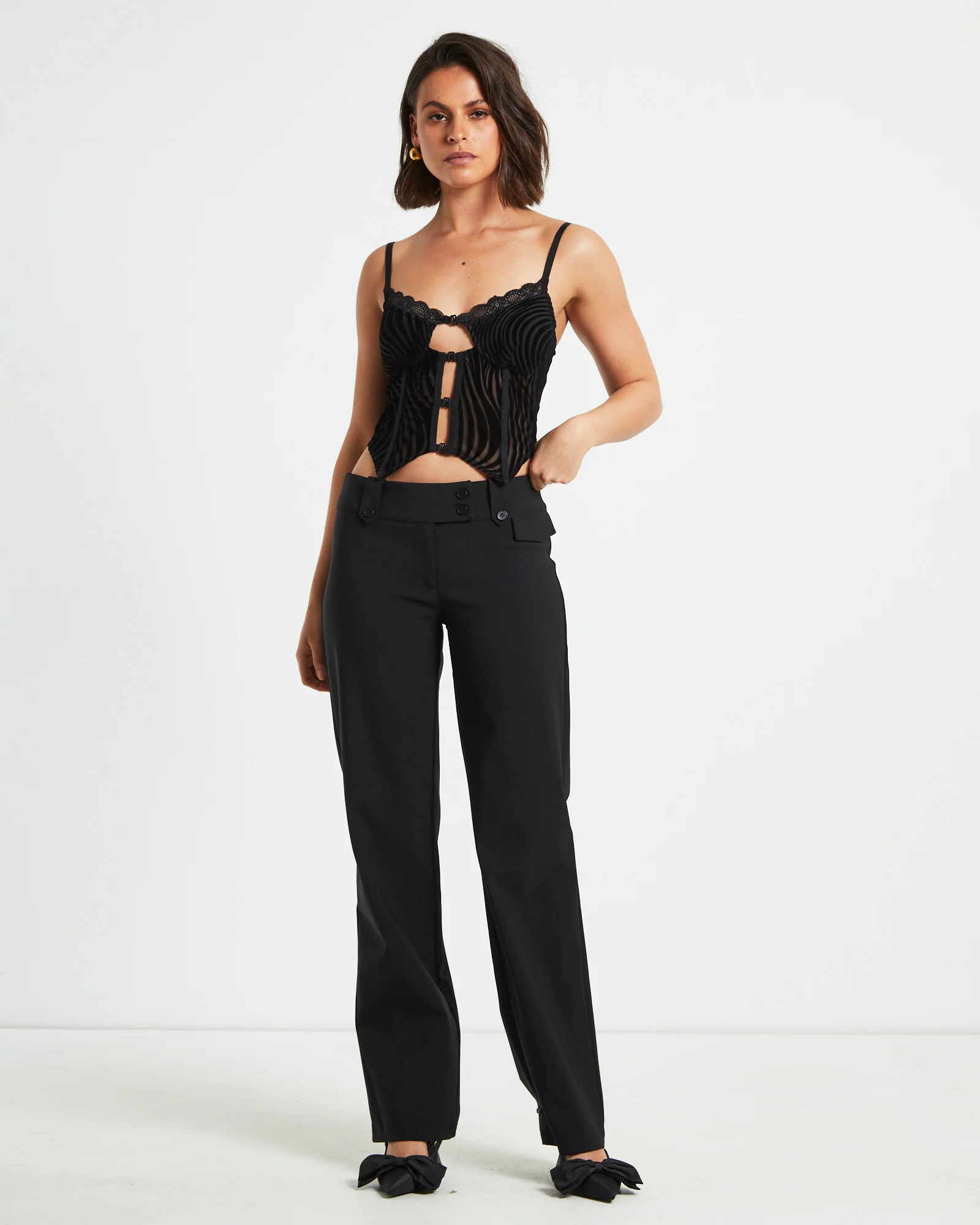Ines Hook Front Devore Lace Cami Top in Black - Image 3