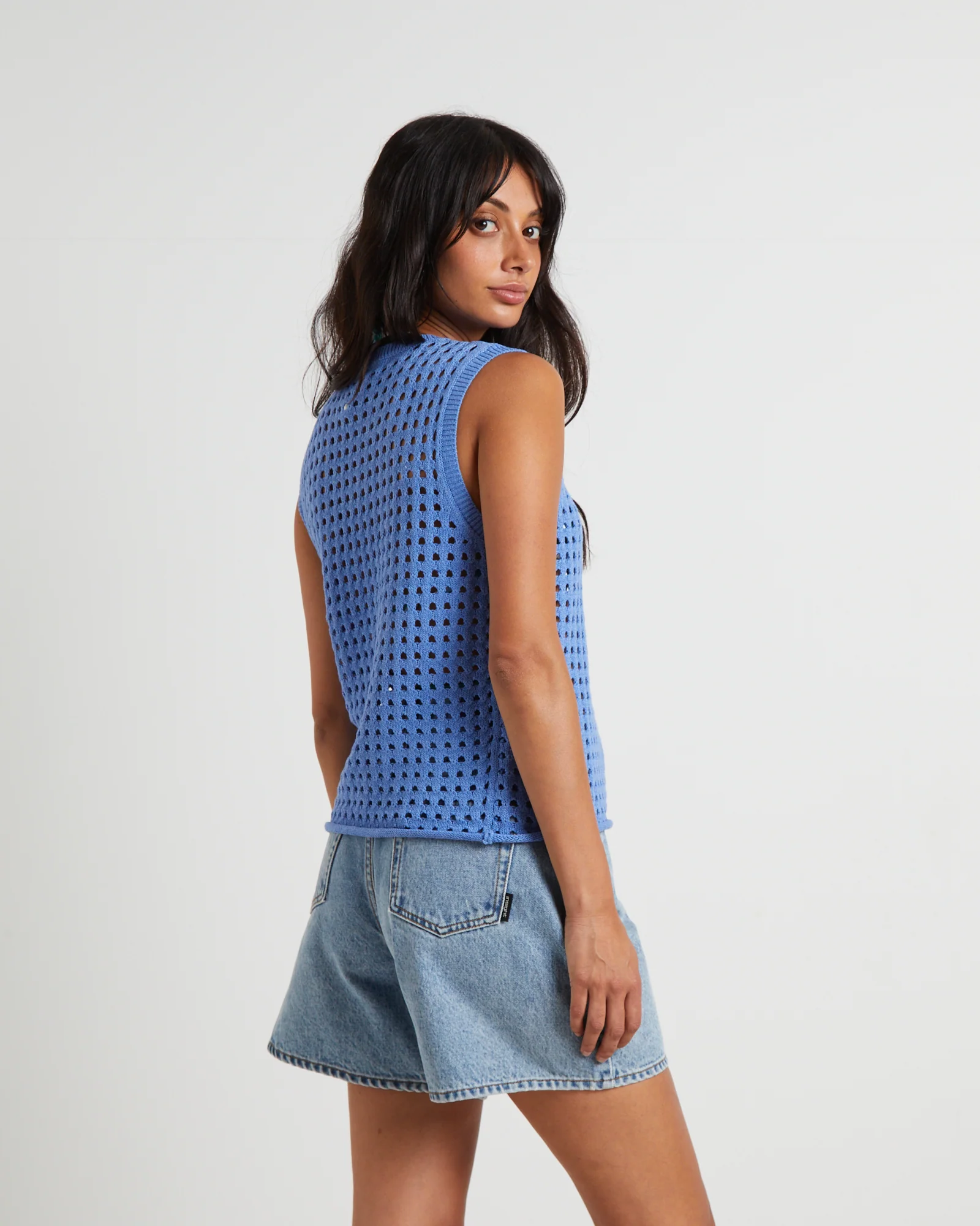Iris Crochet Tank Top in Sea Blue - Image 2
