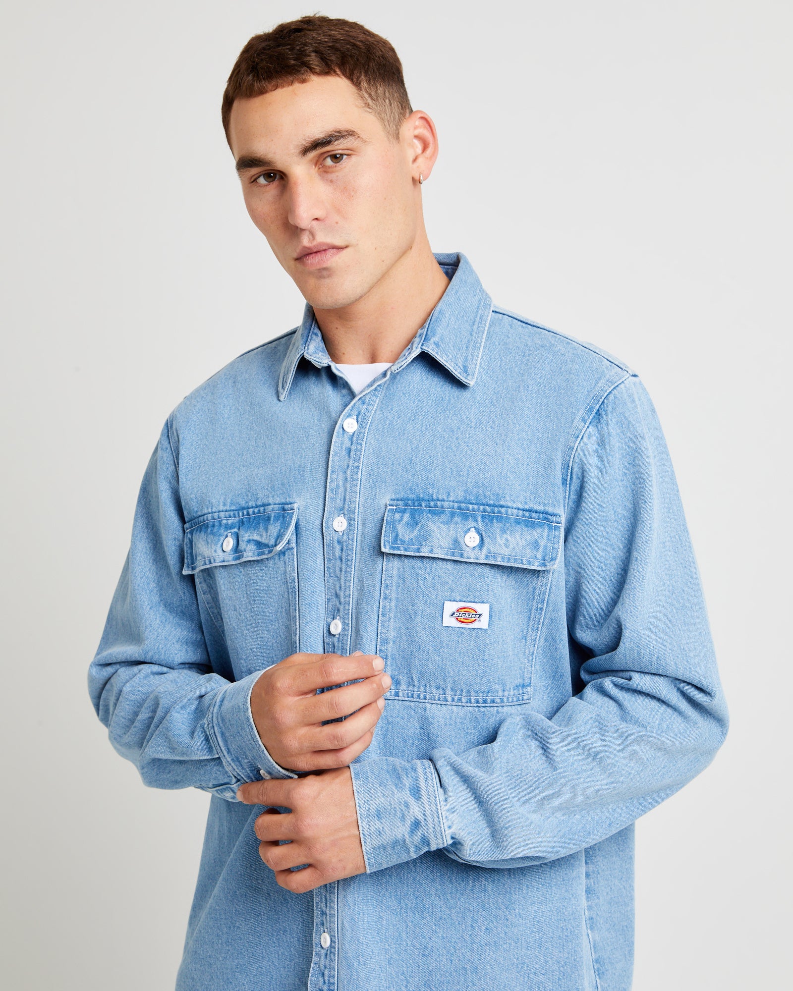 Jacinto Denim Long Sleeve Shirt Stone Wash Light Indigo - Image 5